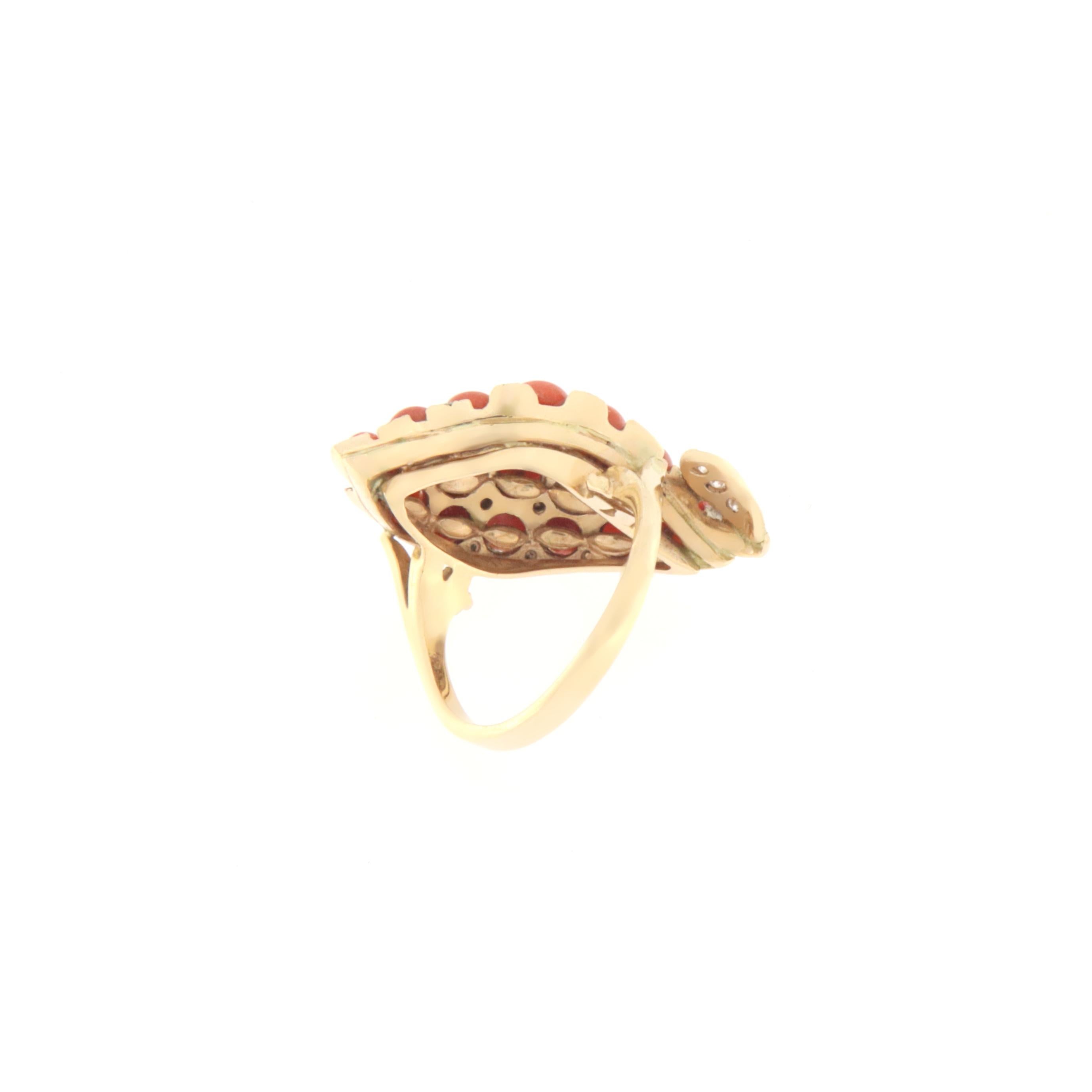 Round Cut Coral Diamonds 14 Karat Yellow Gold Cocktail Ring For Sale