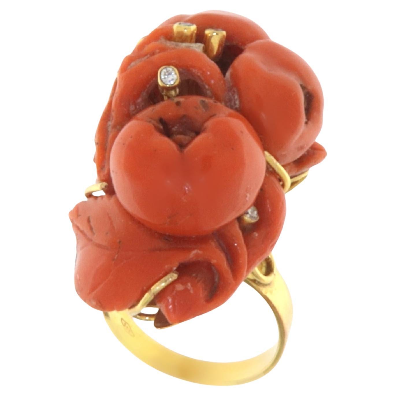 Coral Diamonds 14 Karat Yellow Gold Cocktail Ring