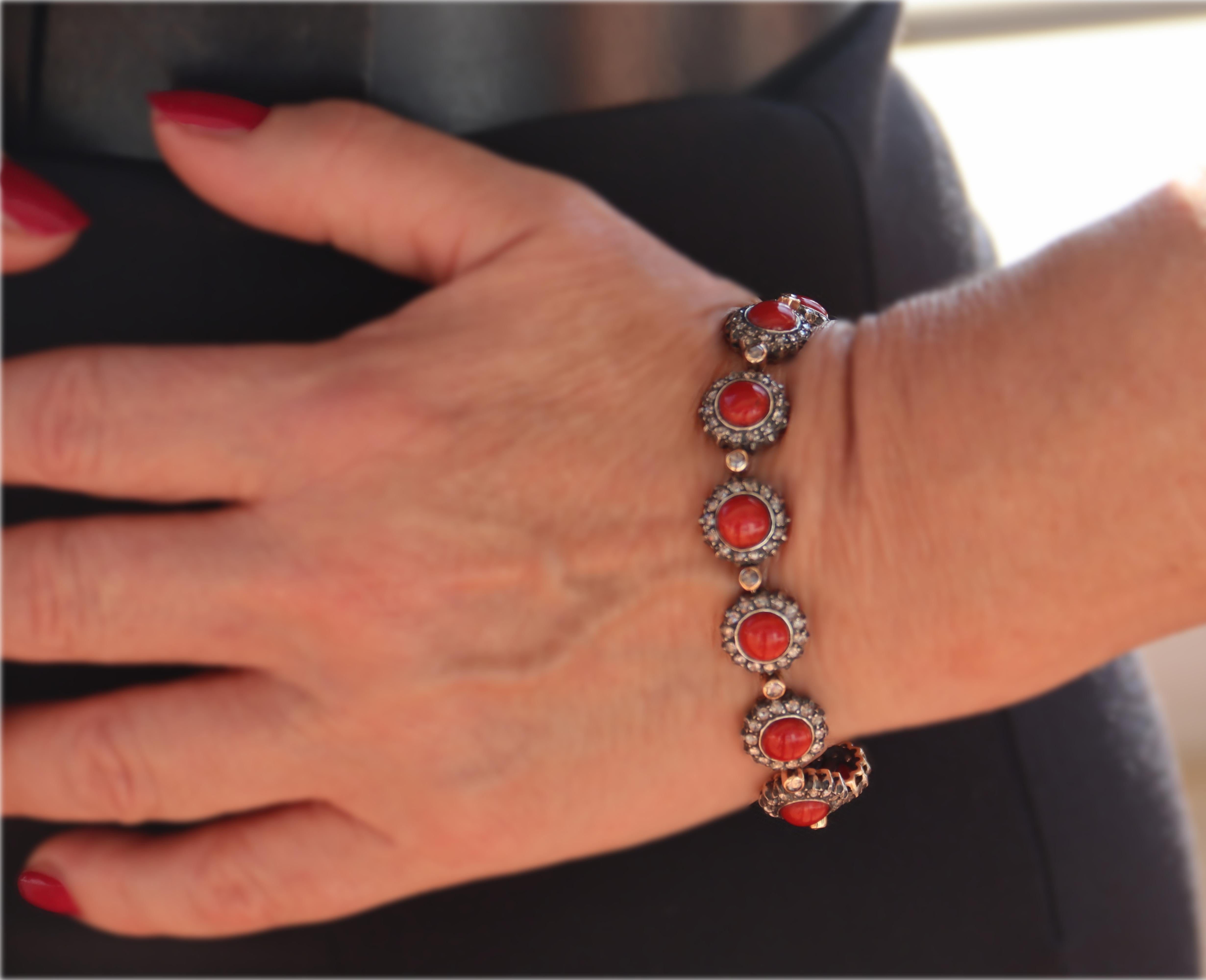 Coral Diamonds 14 Karat Yellow Gold Cuff Bracelet For Sale 1