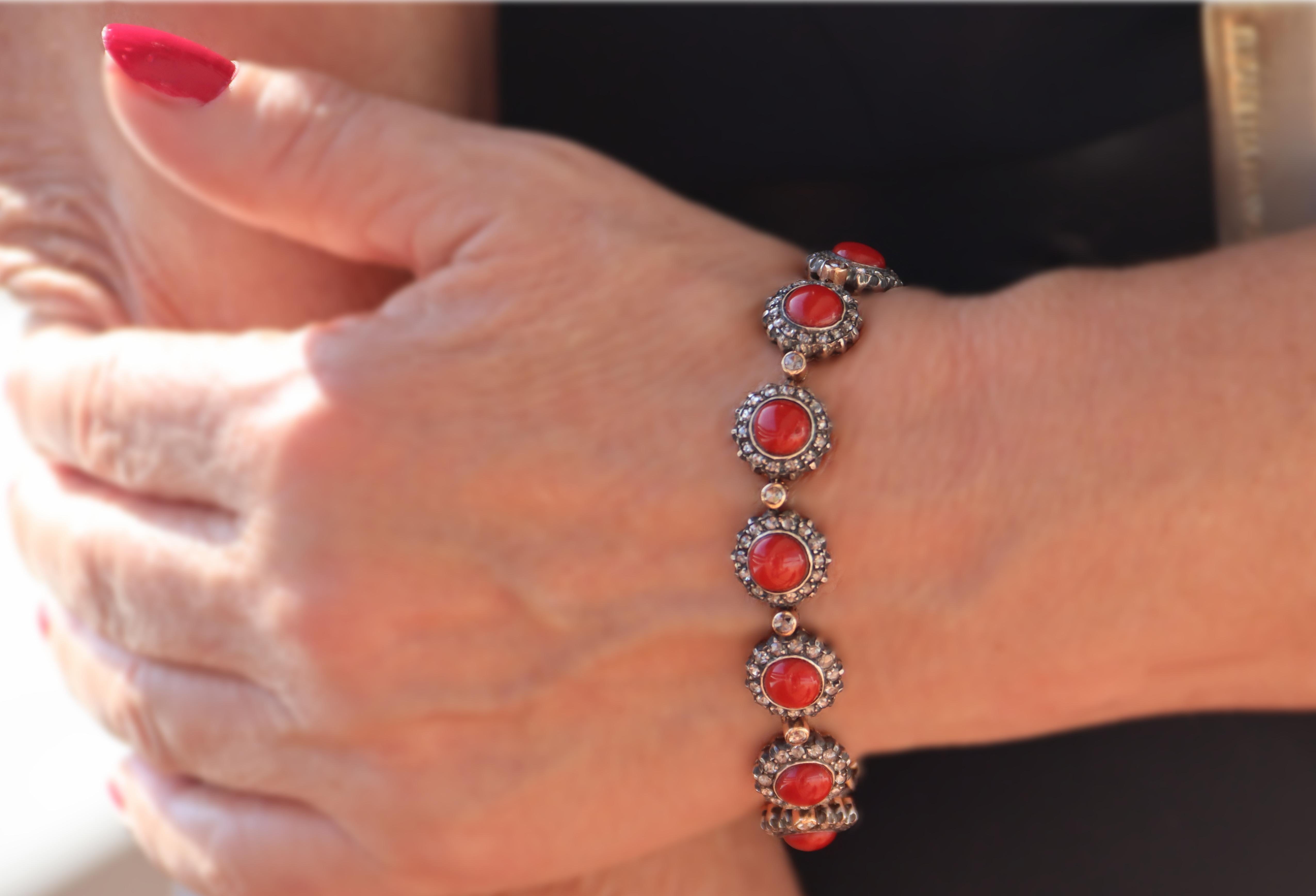 Coral Diamonds 14 Karat Yellow Gold Cuff Bracelet For Sale 2