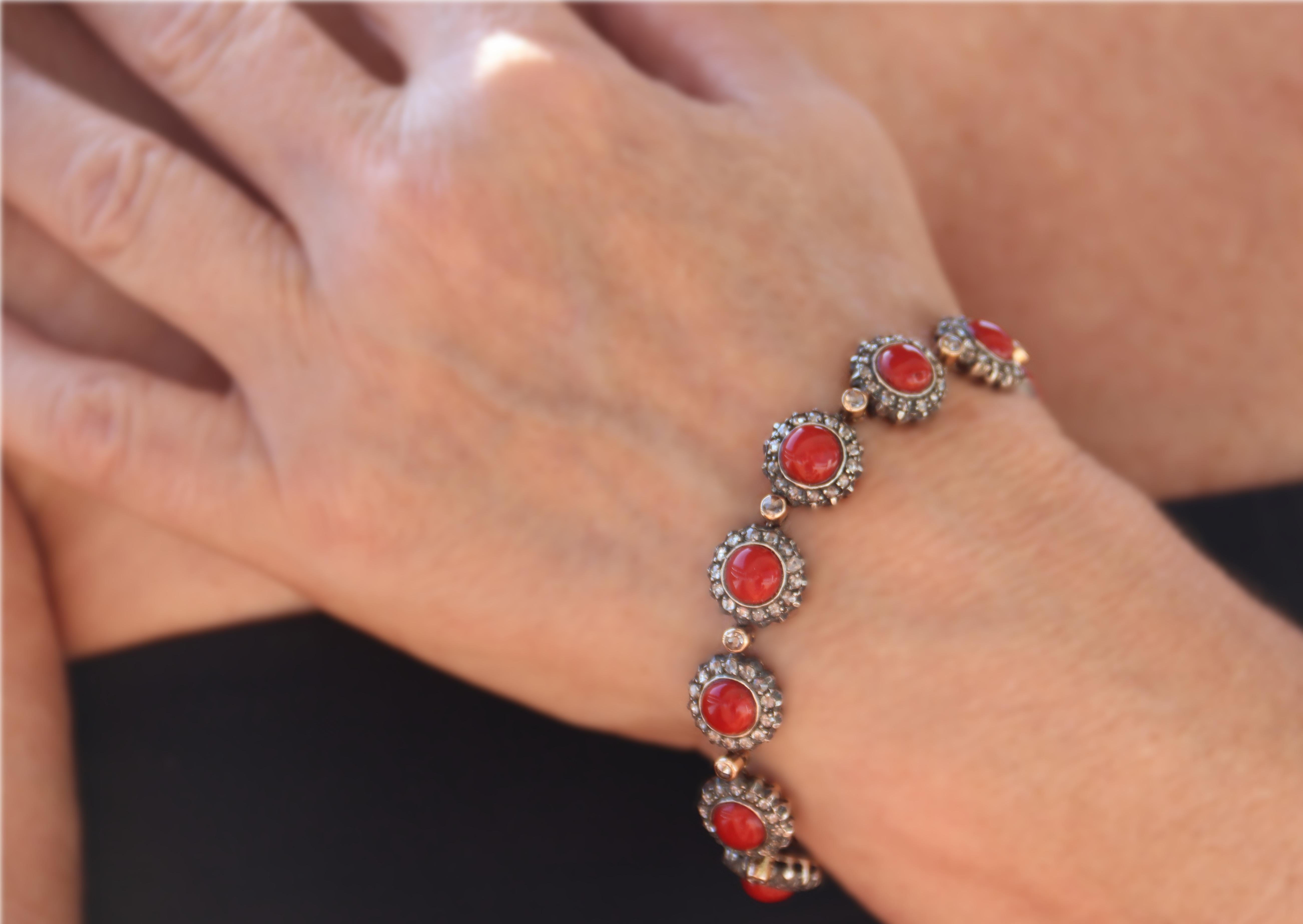 Coral Diamonds 14 Karat Yellow Gold Cuff Bracelet For Sale 3