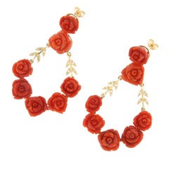 SCALA GIOIELLI 14kt Yellow Gold Coral & Diamond Drop Earrings, Italy