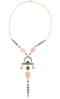Coral Diamonds 14 Karat Yellow Gold Pendant Necklace