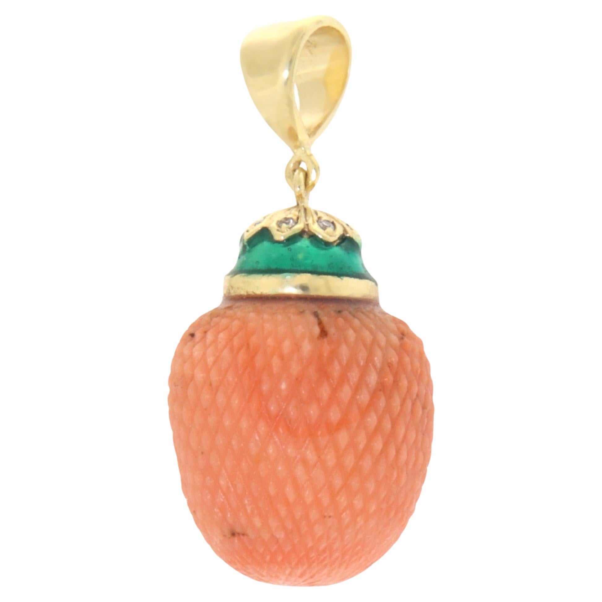 Collar Colgante Coral Diamantes Oro Amarillo 14 Kilates
