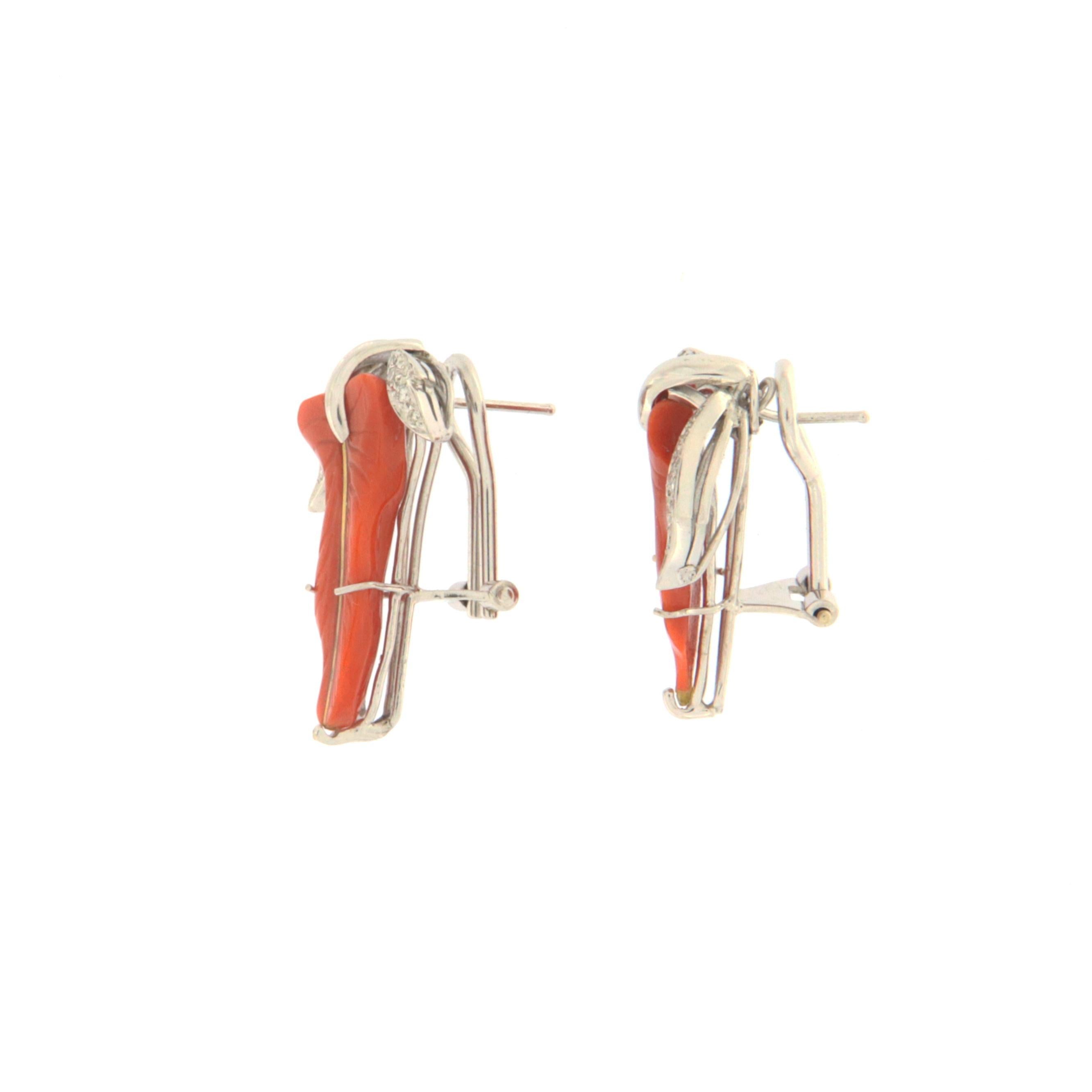 Contemporary Coral Diamonds 18 Karat White Gold Clip-on Earrings 