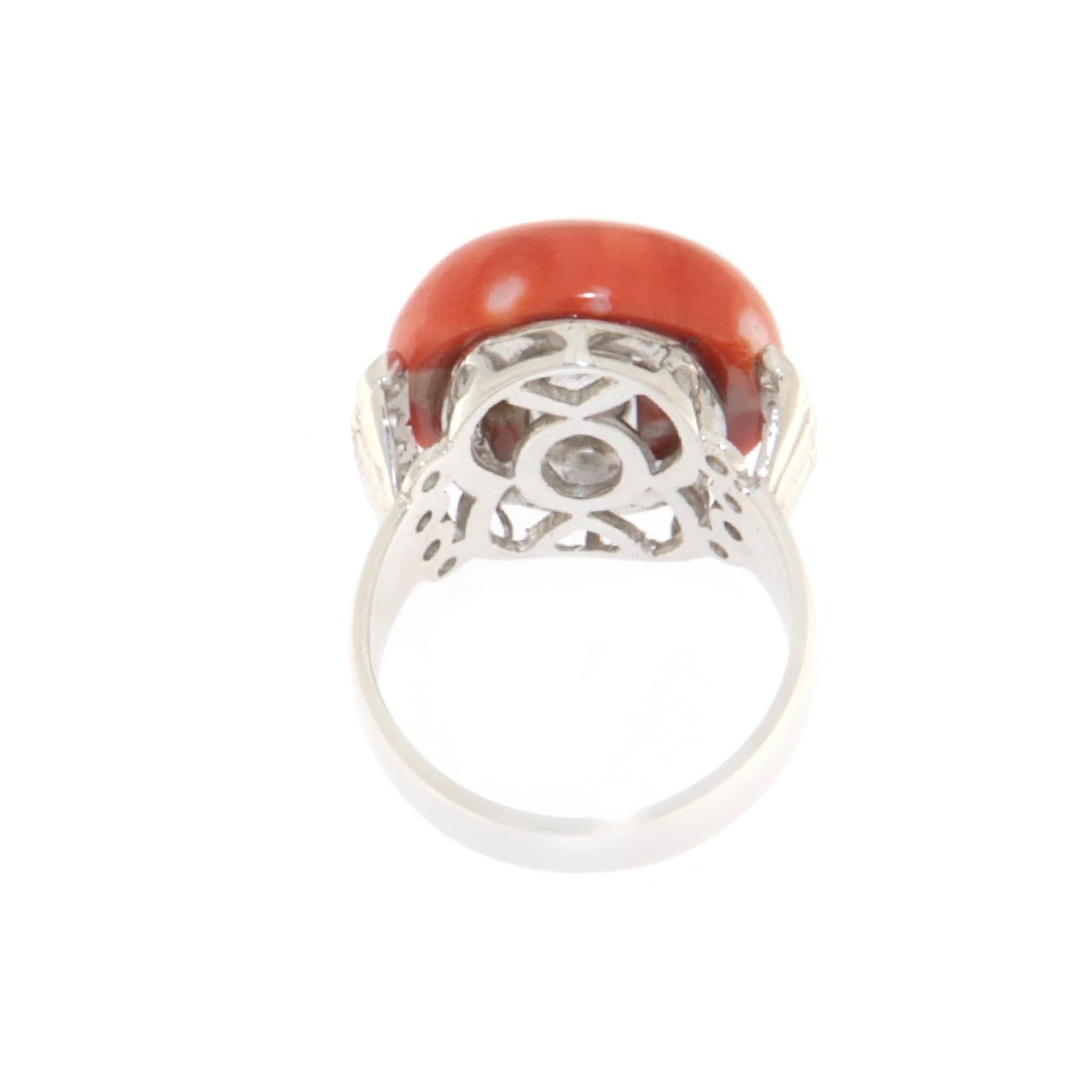 Mixed Cut Coral Diamonds 18 Karat White Gold Cocktail Ring For Sale