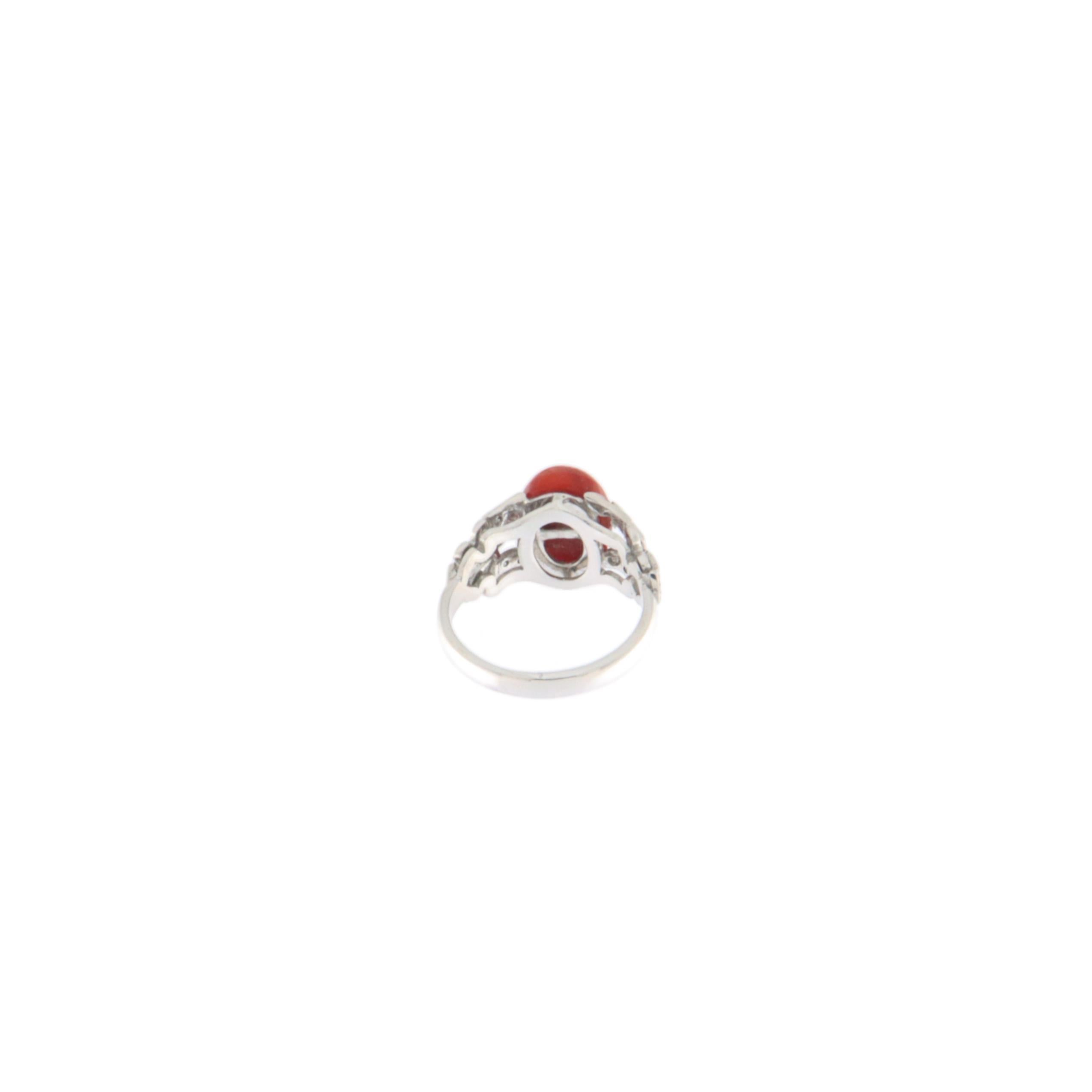 Brilliant Cut Coral Diamonds 18 Karat White Gold Cocktail Ring For Sale