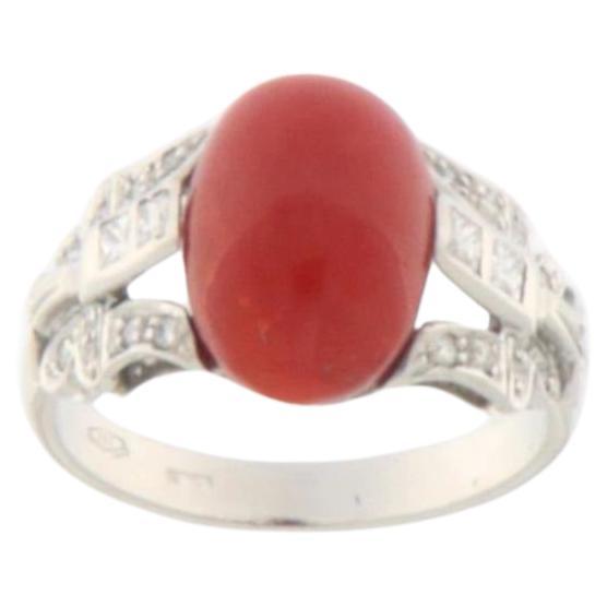 Coral Diamonds 18 Karat White Gold Cocktail Ring For Sale