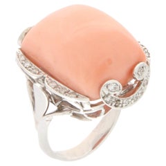 SCALA GIOIELLI 18K White Gold Coral Diamond Cocktail Ring, Italy