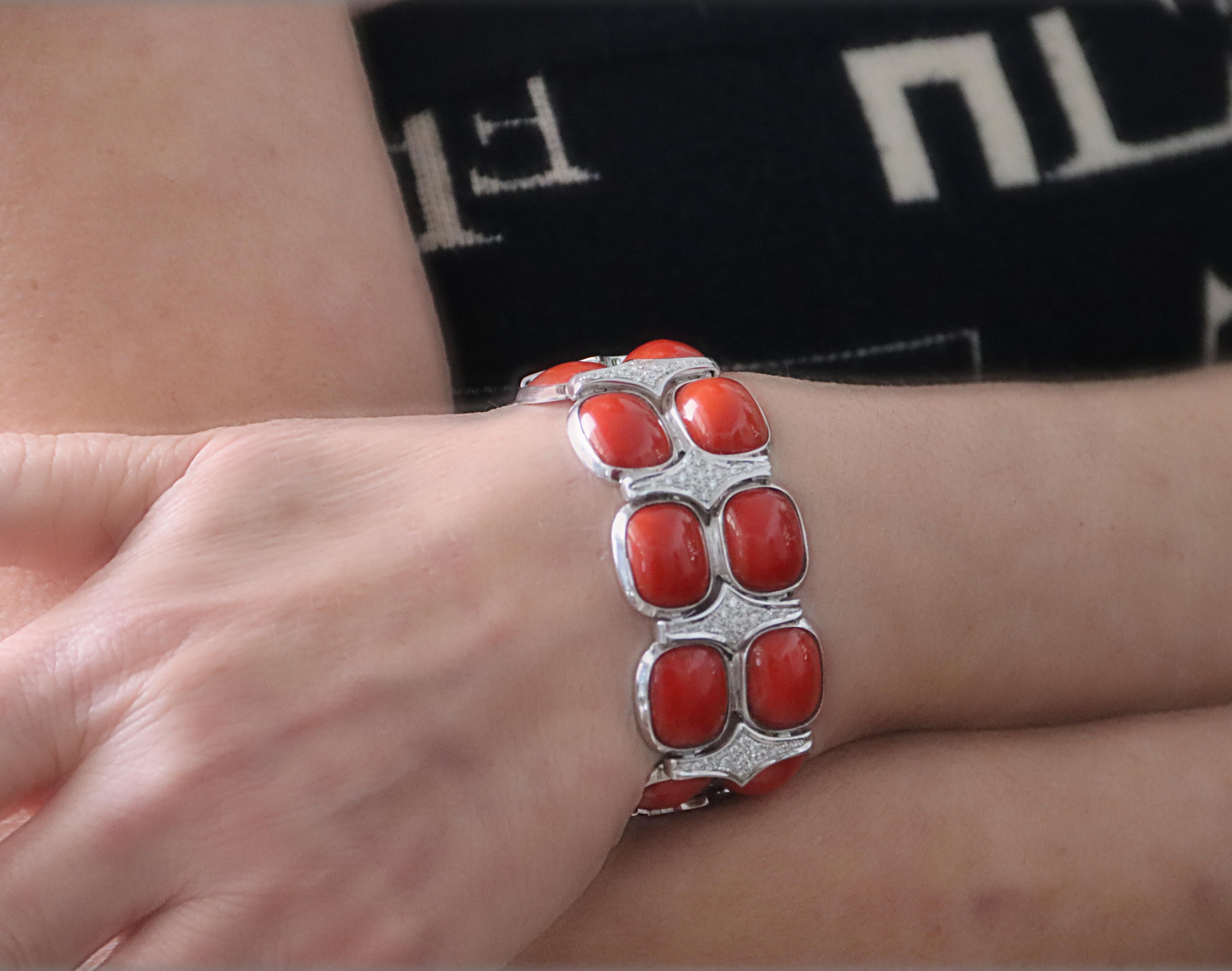 Coral Diamonds 18 Karat White Gold Cuff Bracelet For Sale 4