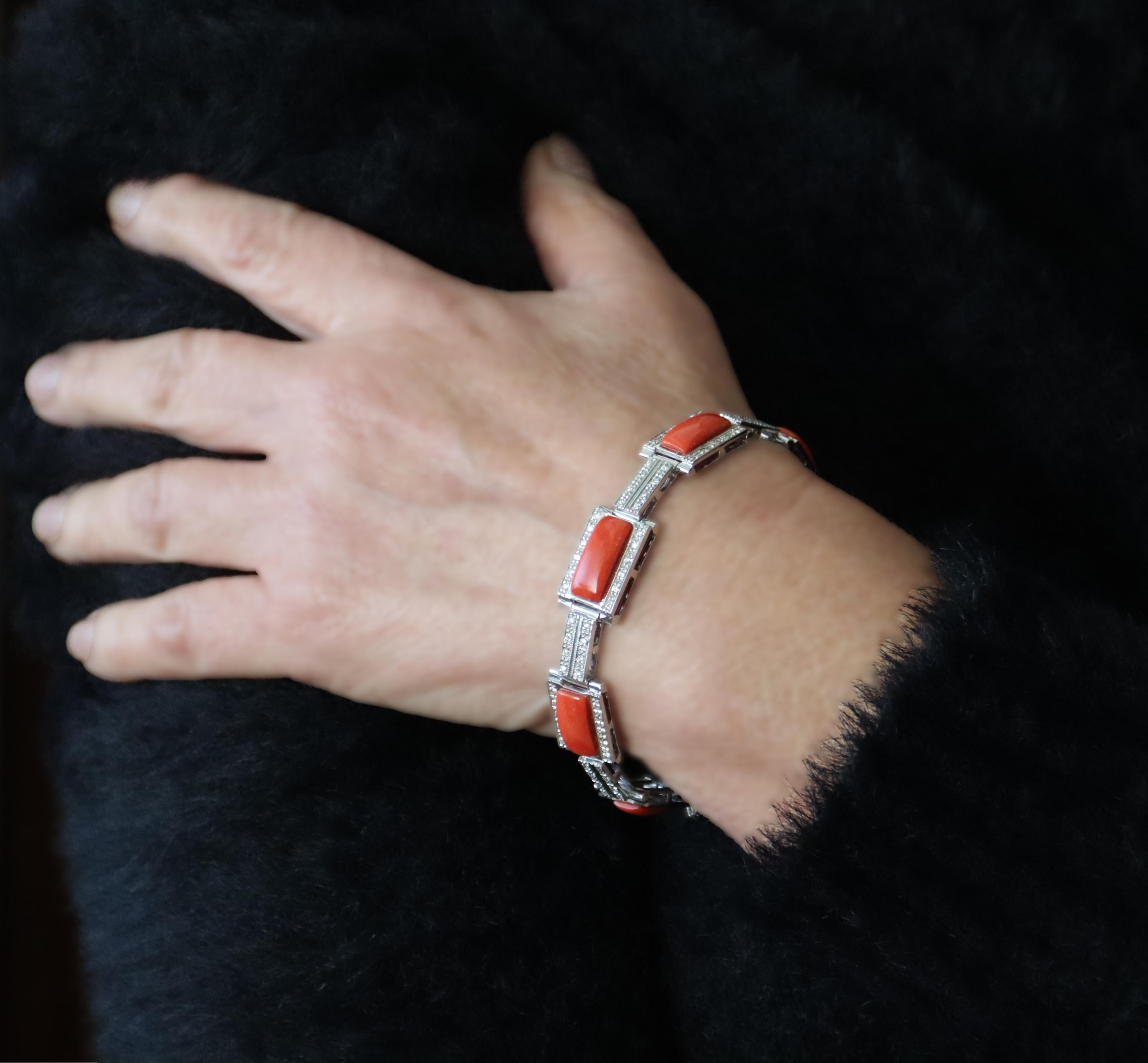 Coral Diamonds 18 Karat White Gold Cuff Bracelet For Sale 2