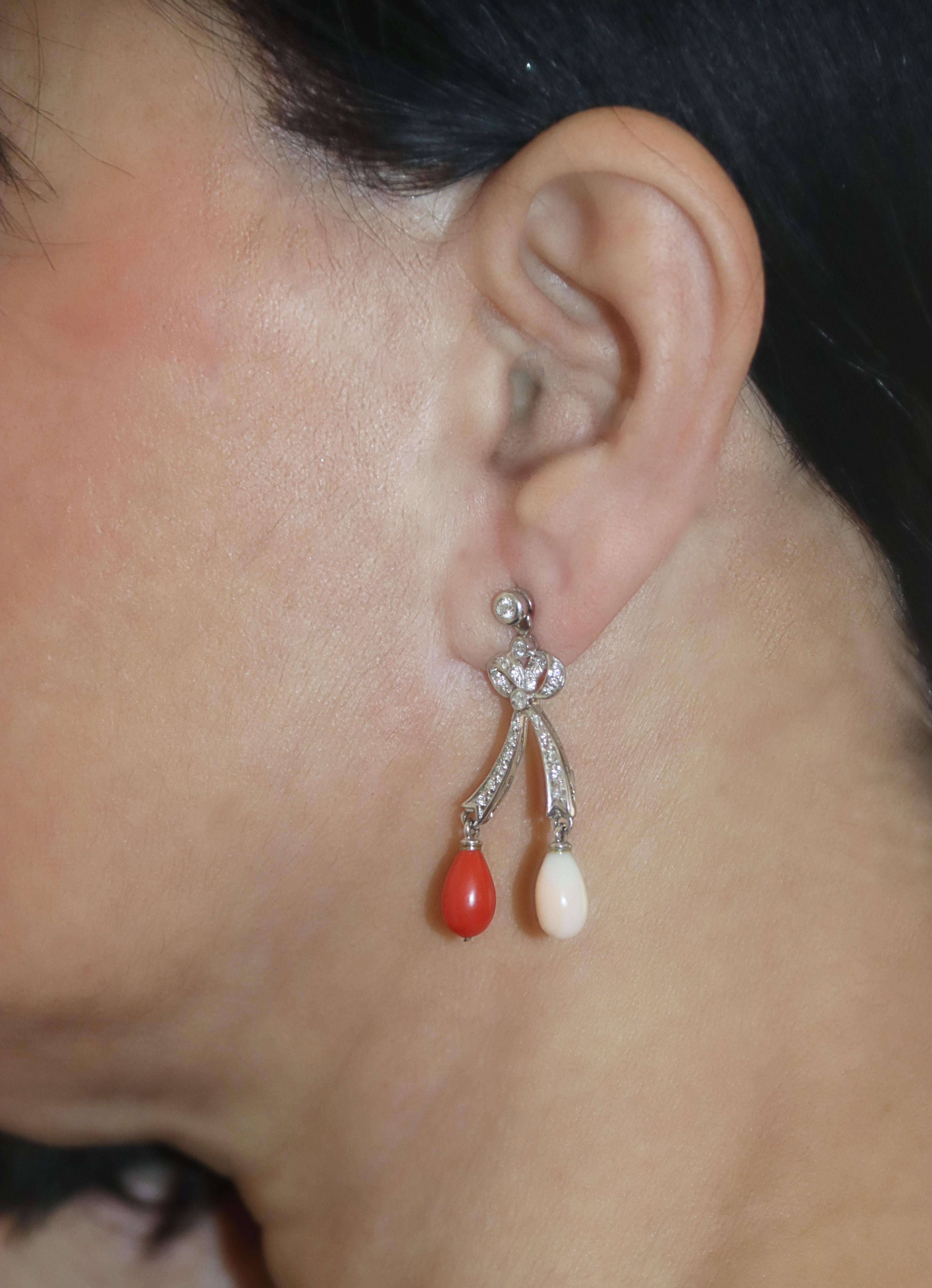 Coral Diamonds 18 Karat White Gold Drop Earrings For Sale 4