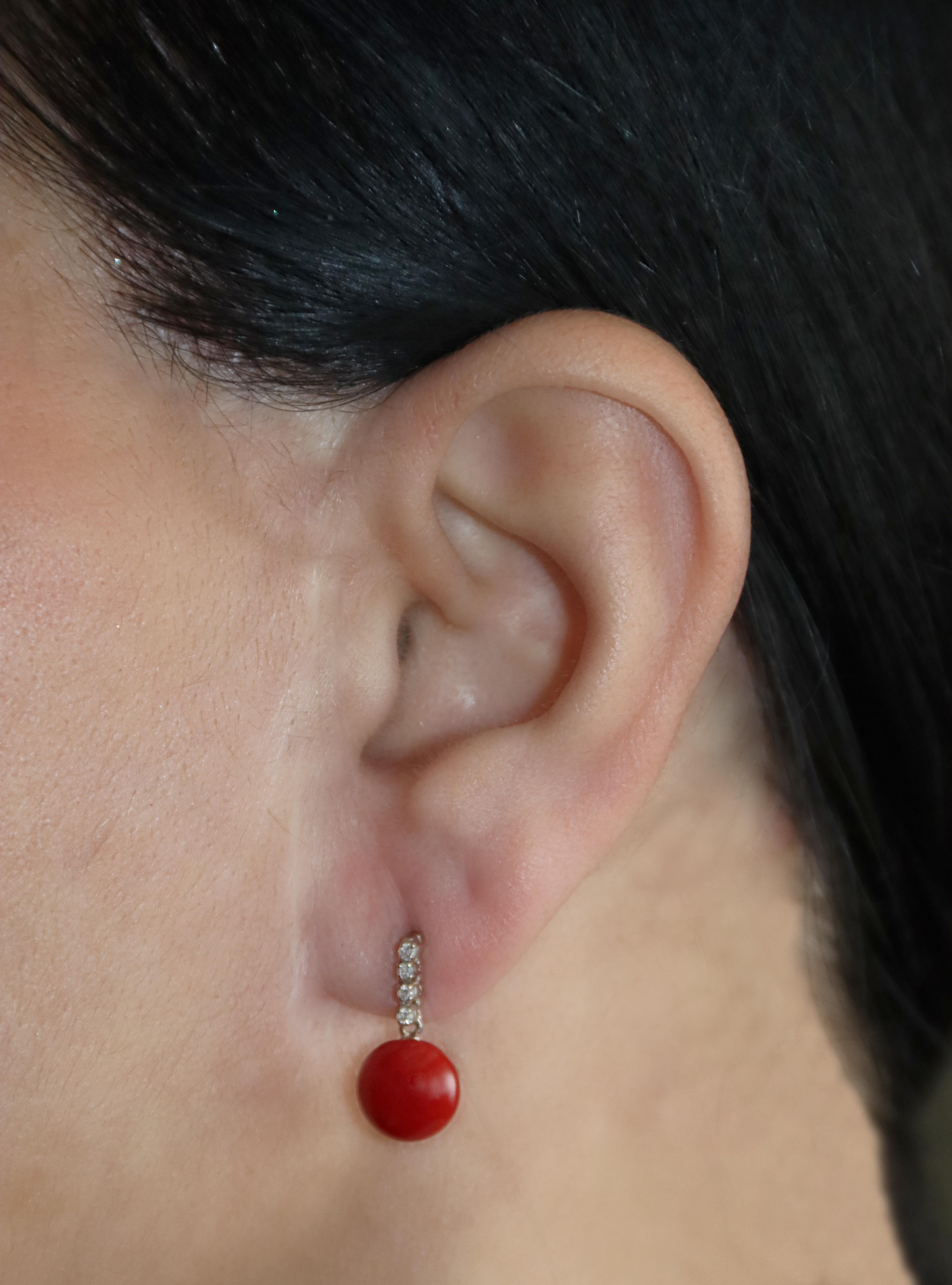 Coral Diamonds 18 Karat White Gold Drop Earrings For Sale 4