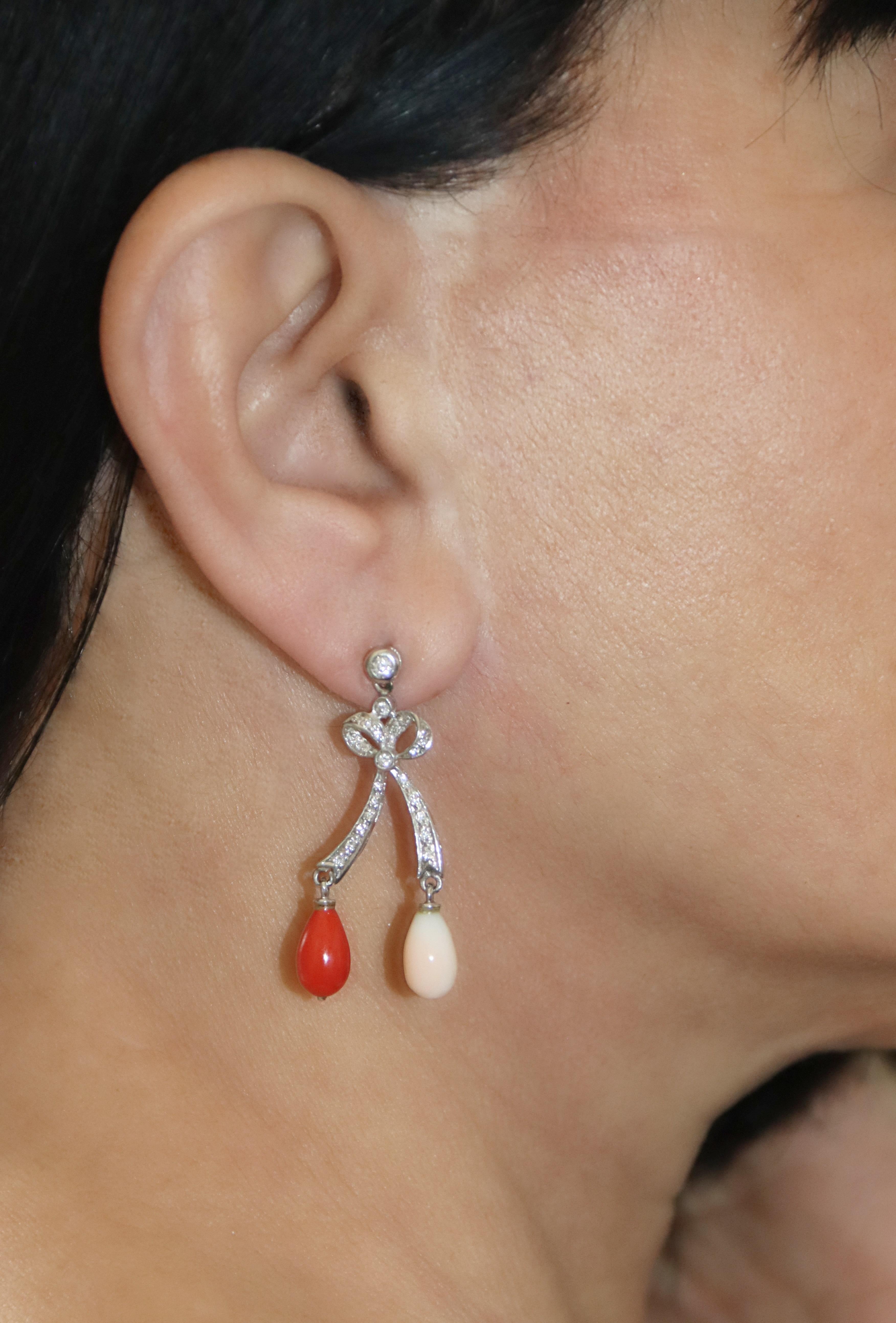 Coral Diamonds 18 Karat White Gold Drop Earrings For Sale 5