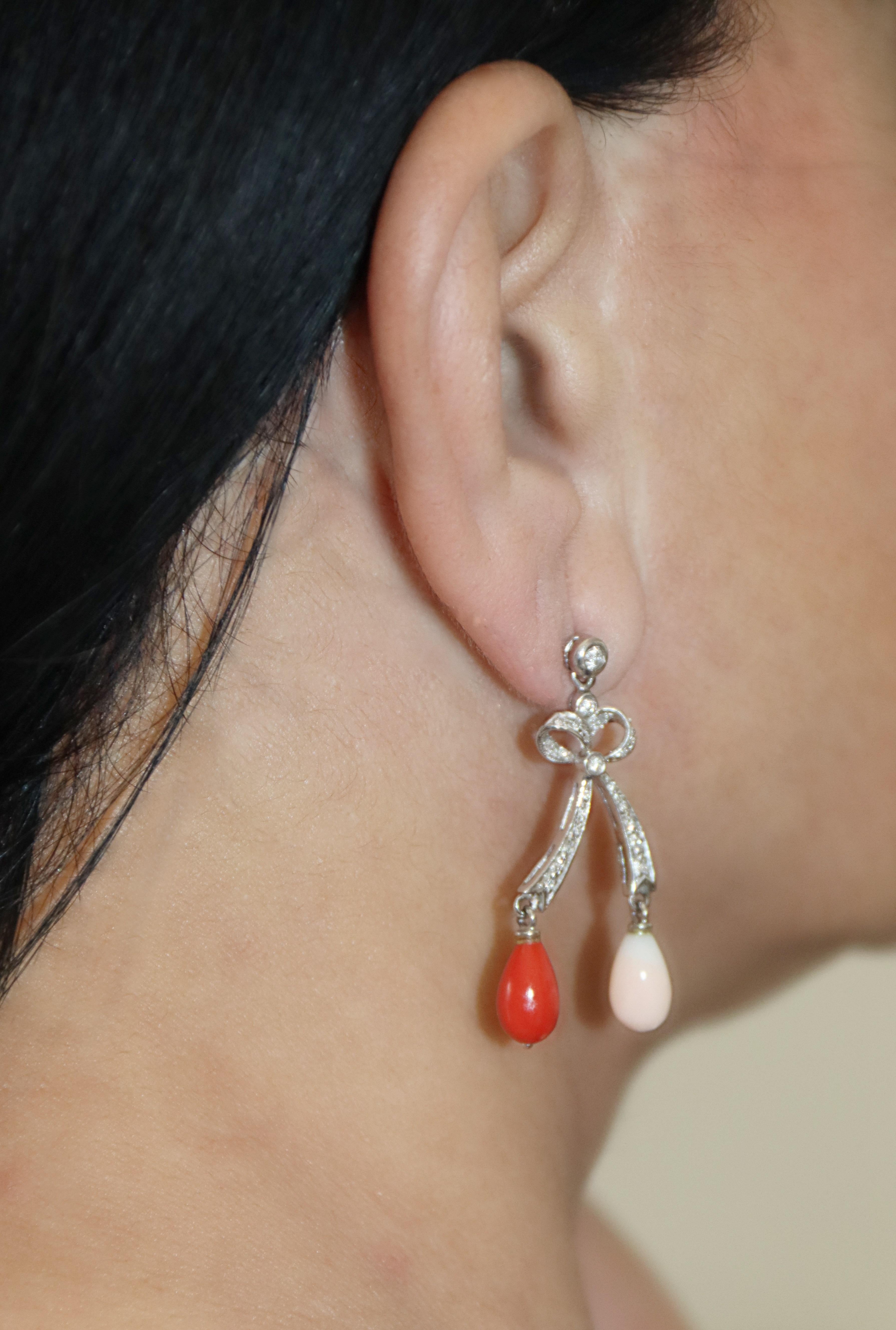 Coral Diamonds 18 Karat White Gold Drop Earrings For Sale 6
