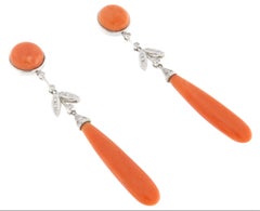 SCALA GIOIELLI 18K White Gold Coral Diamond Drop Earrings, Italy