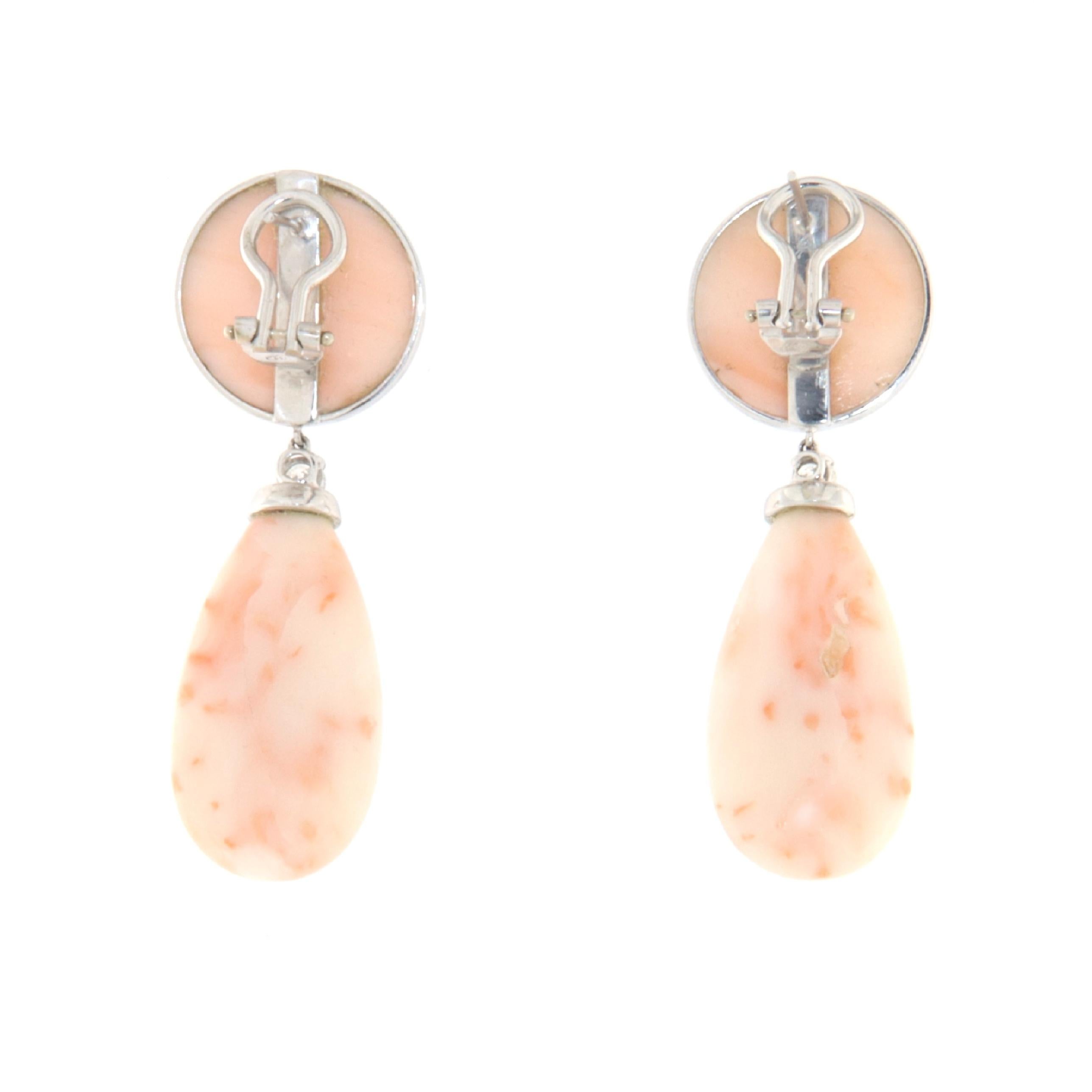 Artisan Coral Diamonds 18 Karat White Gold Drop Earrings