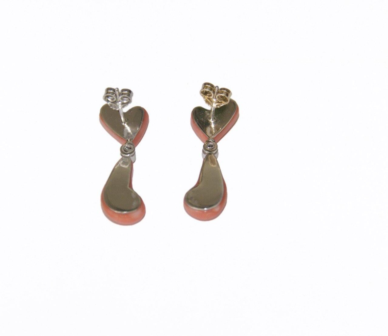 Artisan Coral Diamonds 18 Karat White Gold Drop Earrings For Sale