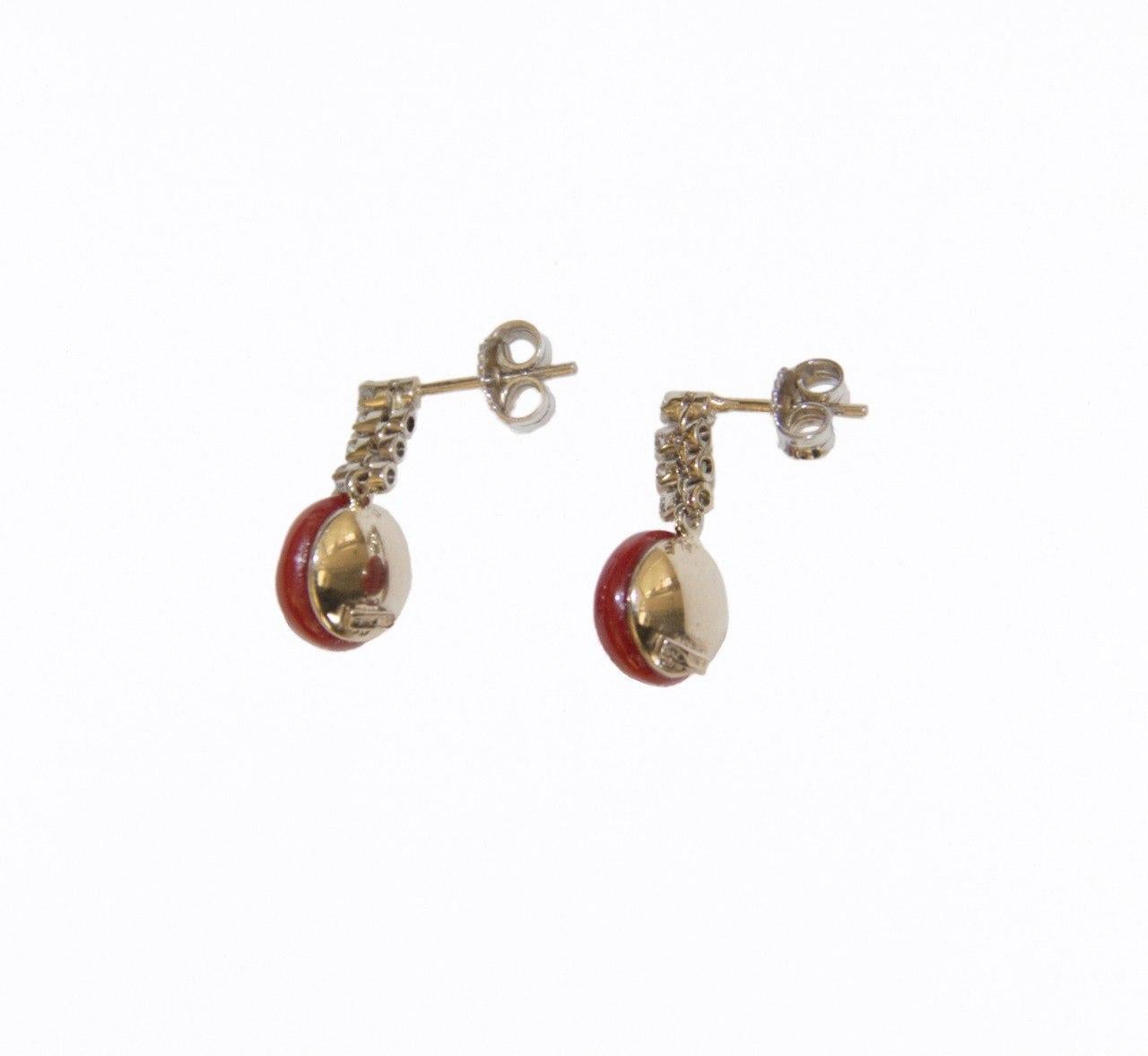 Artisan Coral Diamonds 18 Karat White Gold Drop Earrings For Sale