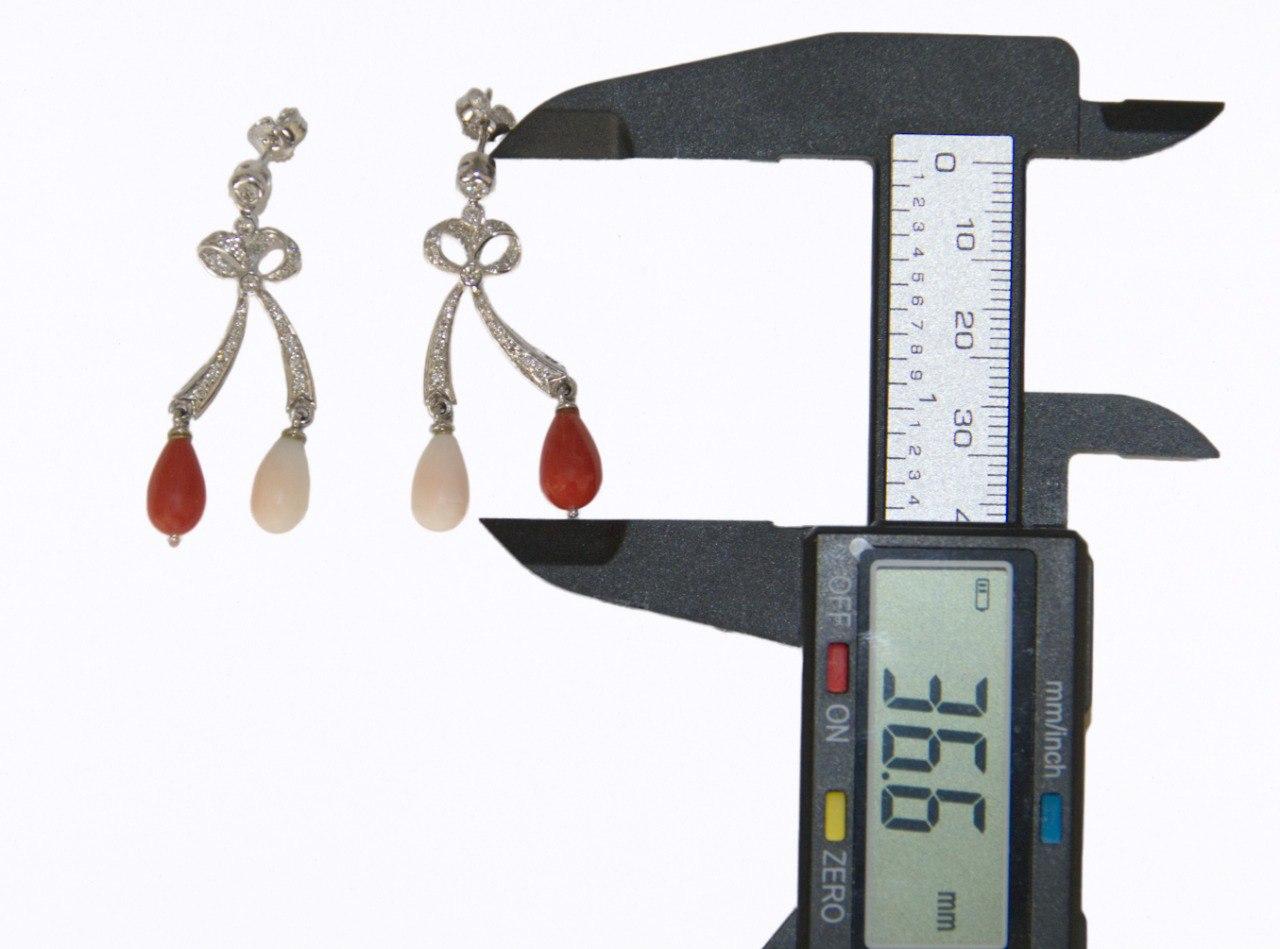 Brilliant Cut Coral Diamonds 18 Karat White Gold Drop Earrings For Sale