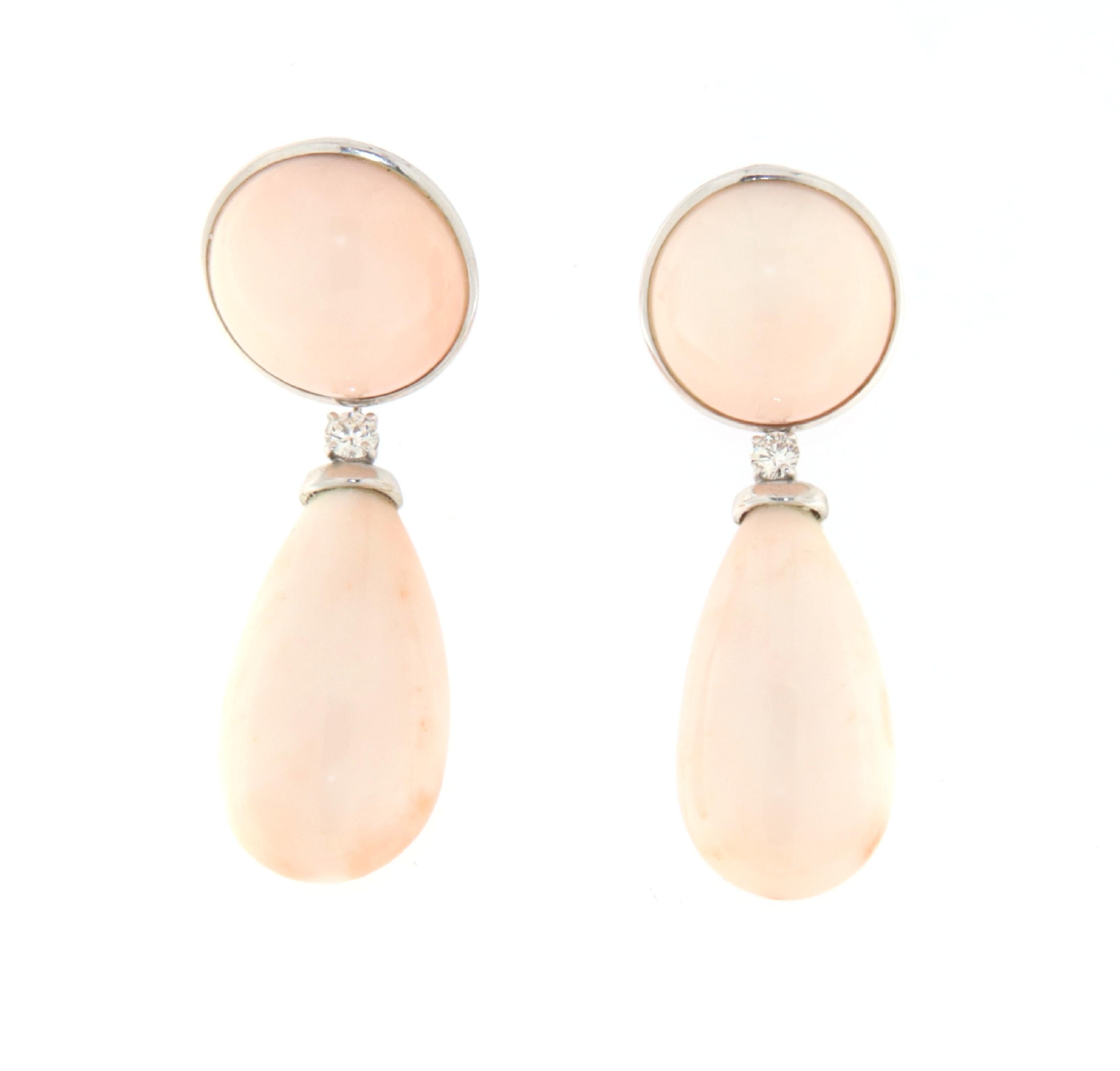 Coral Diamonds 18 Karat White Gold Drop Earrings In New Condition In Marcianise, IT