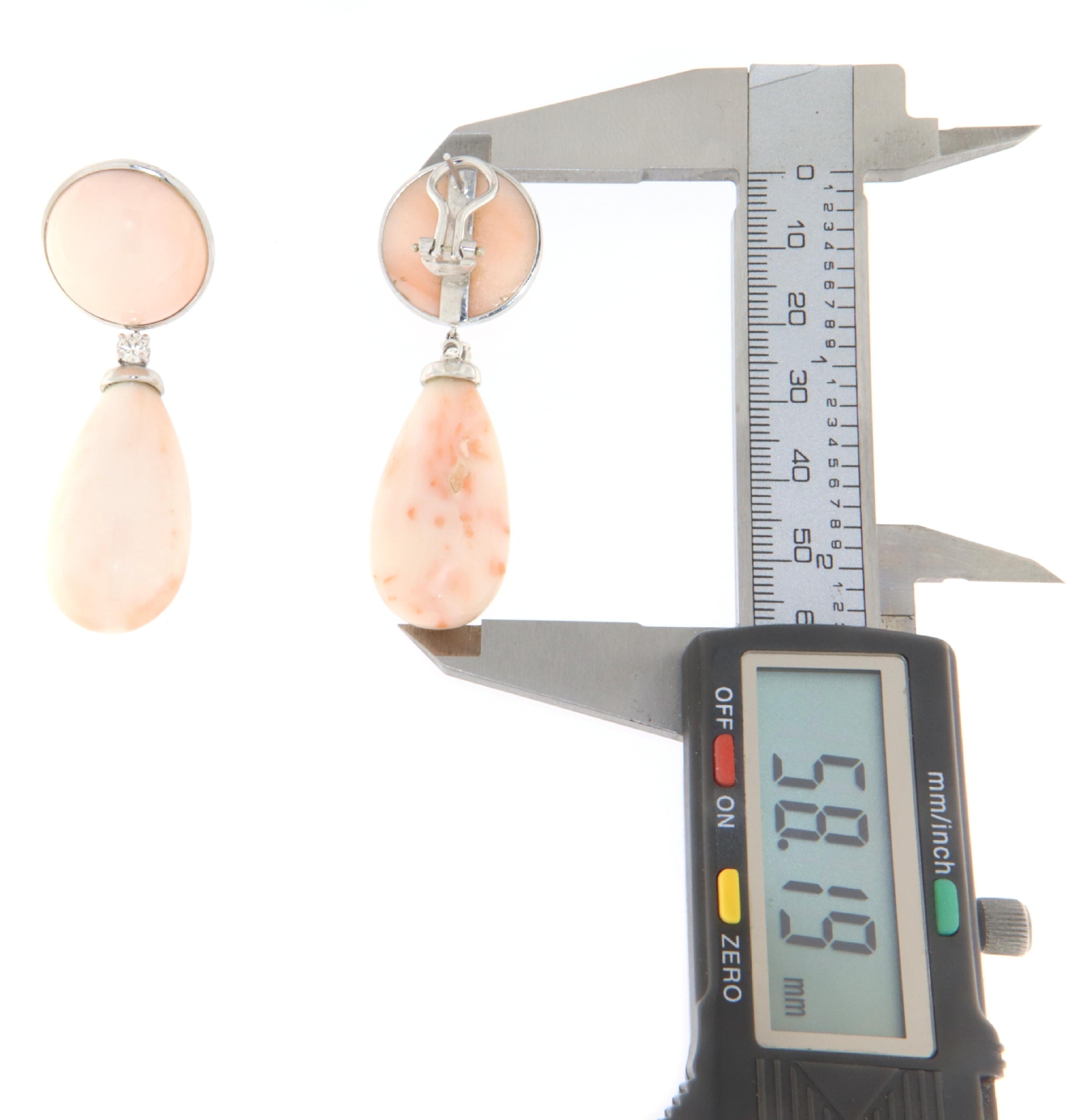 Women's Coral Diamonds 18 Karat White Gold Drop Earrings