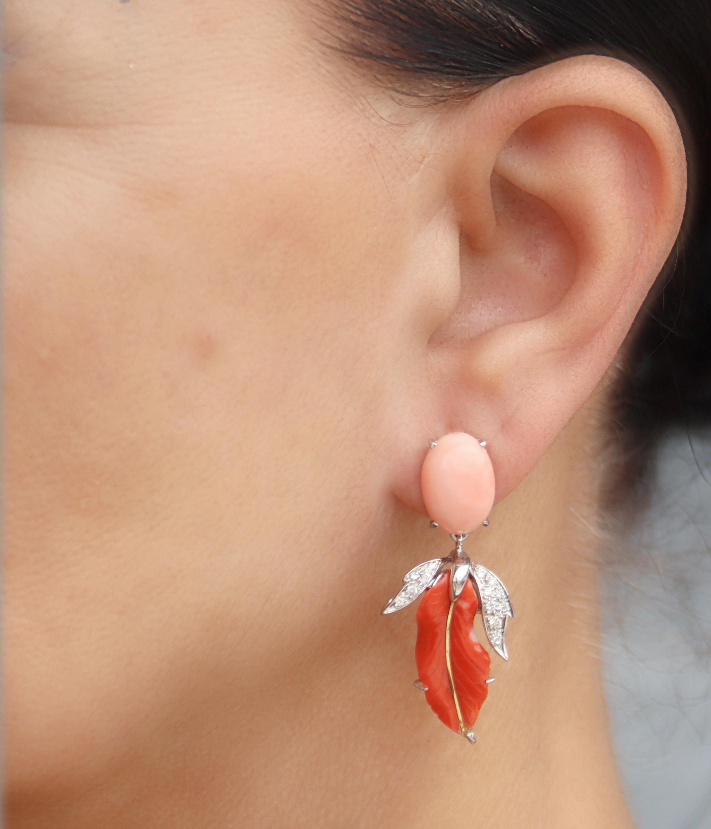Coral Diamonds 18 Karat White Gold Drop Earrings For Sale 1