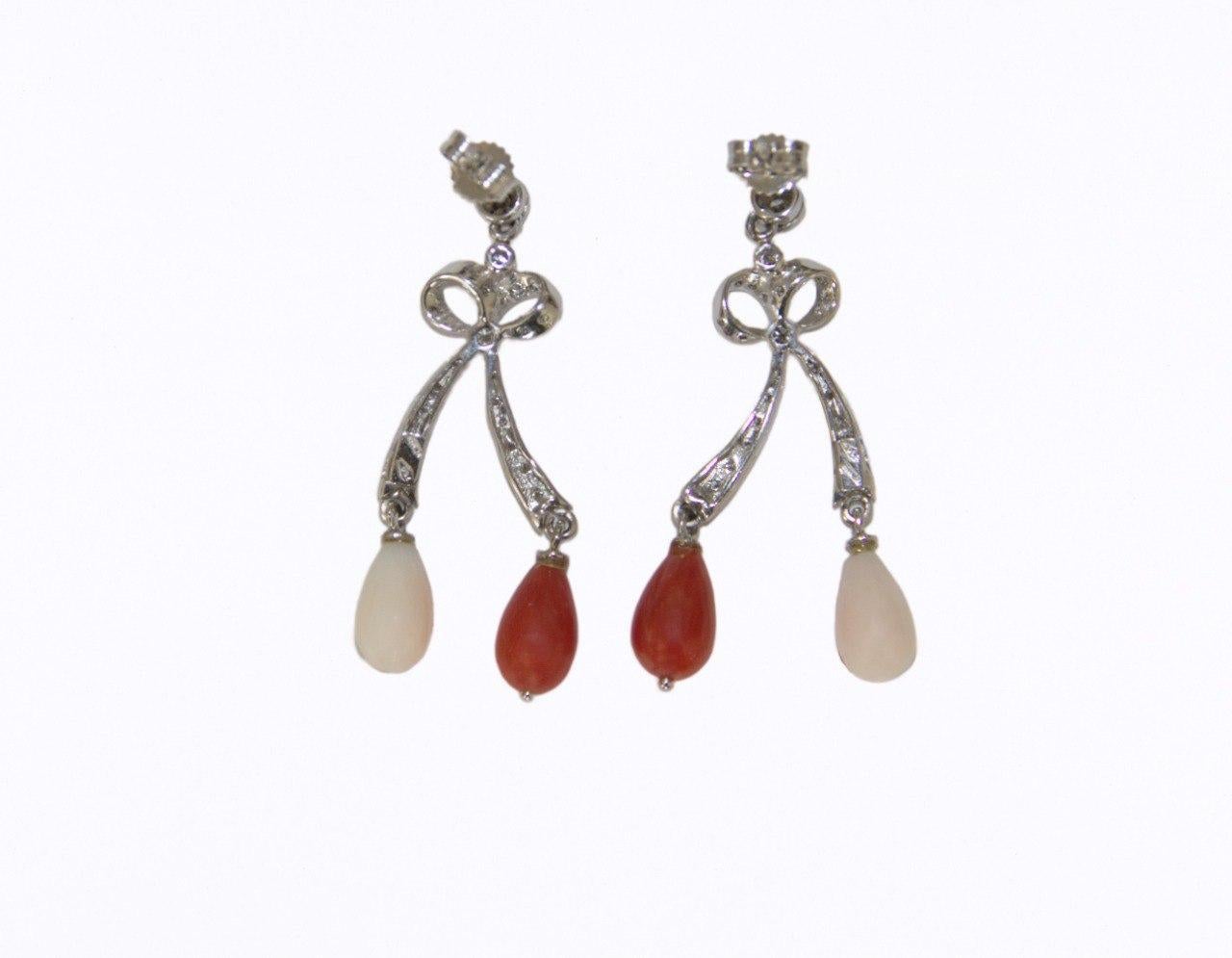 Coral Diamonds 18 Karat White Gold Drop Earrings For Sale 1