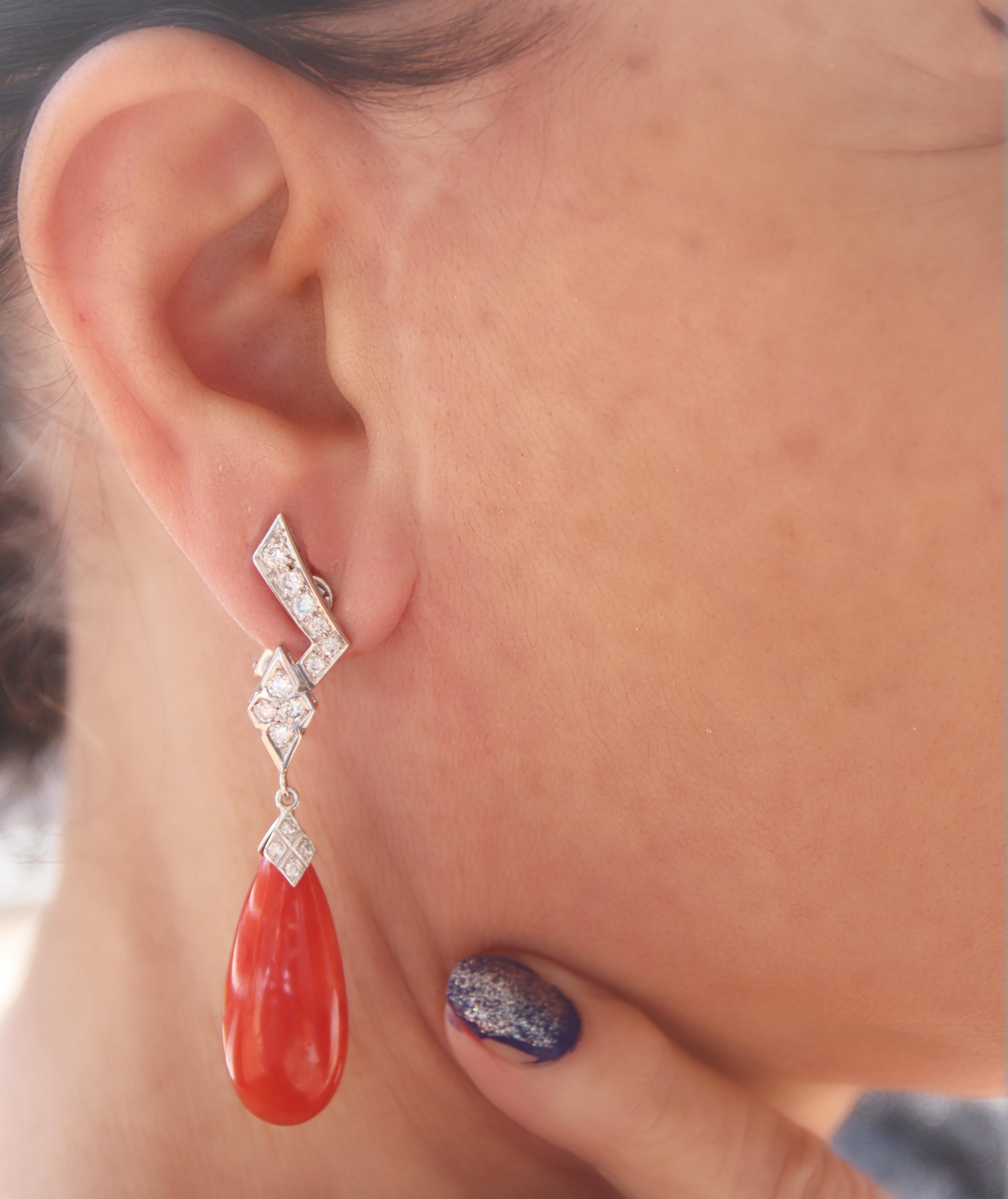 Coral Diamonds 18 Karat White Gold Drop Earrings For Sale 2