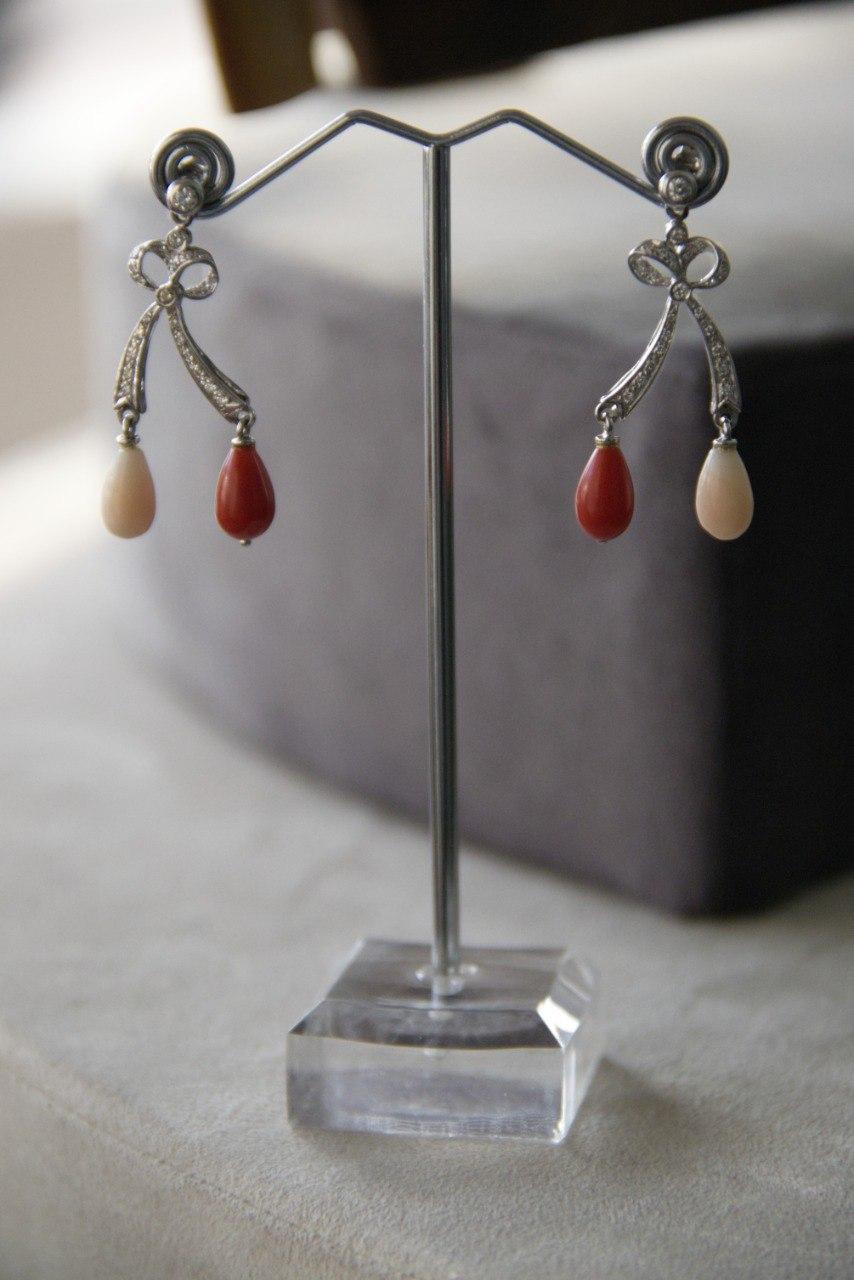 Coral Diamonds 18 Karat White Gold Drop Earrings For Sale 2