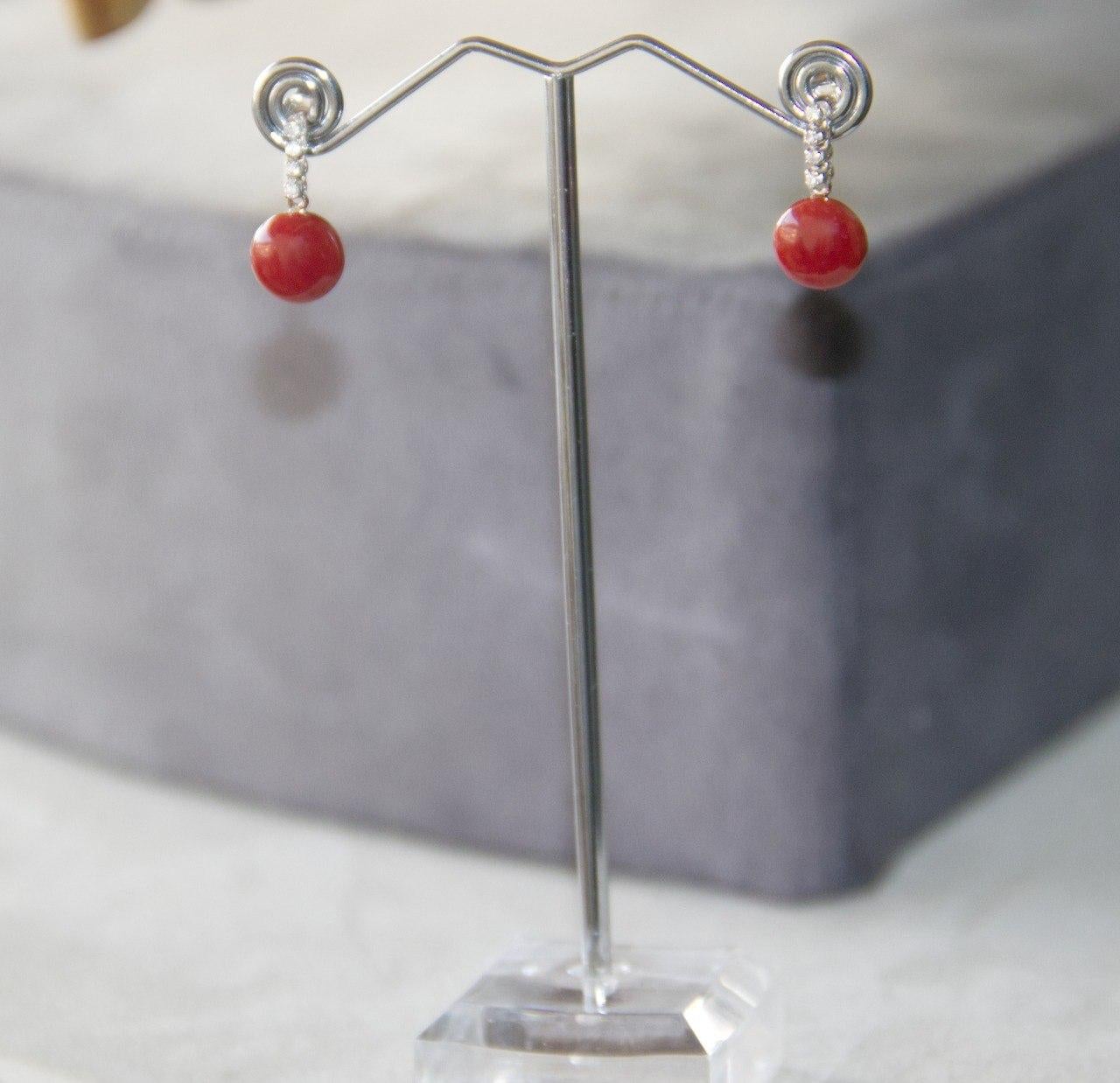 Coral Diamonds 18 Karat White Gold Drop Earrings For Sale 2