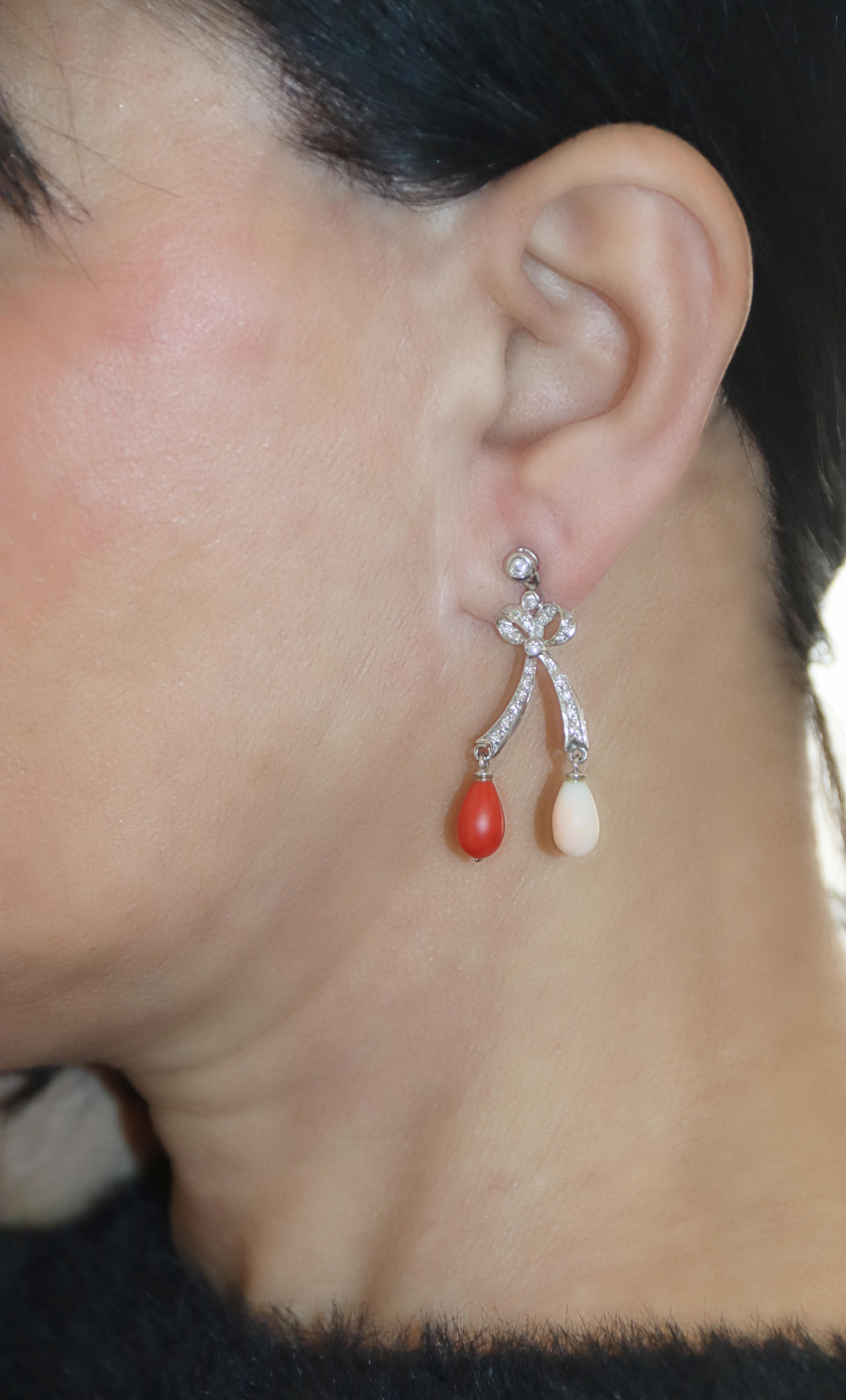 Coral Diamonds 18 Karat White Gold Drop Earrings For Sale 3