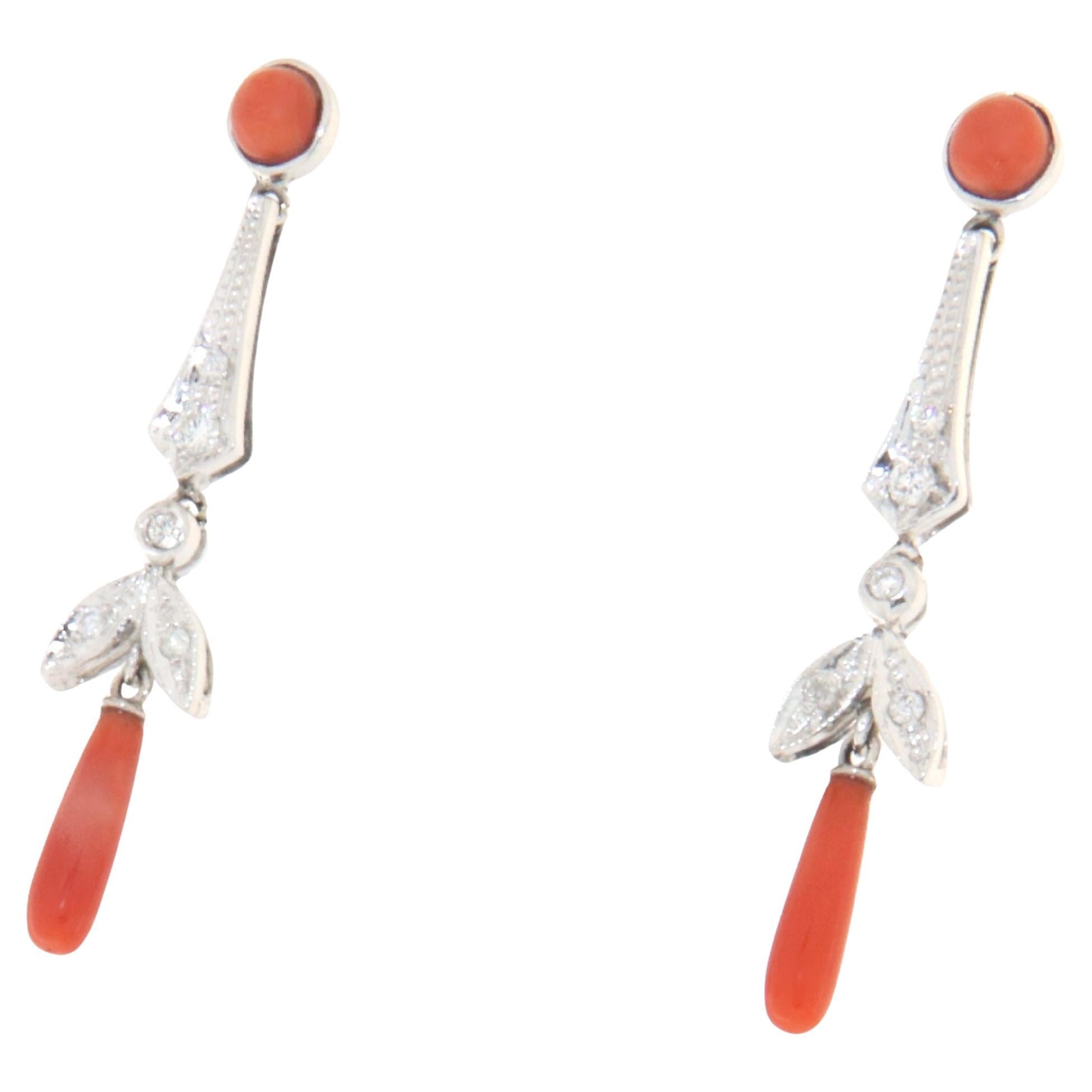 Coral Diamonds 18 Karat White Gold Drop Earrings