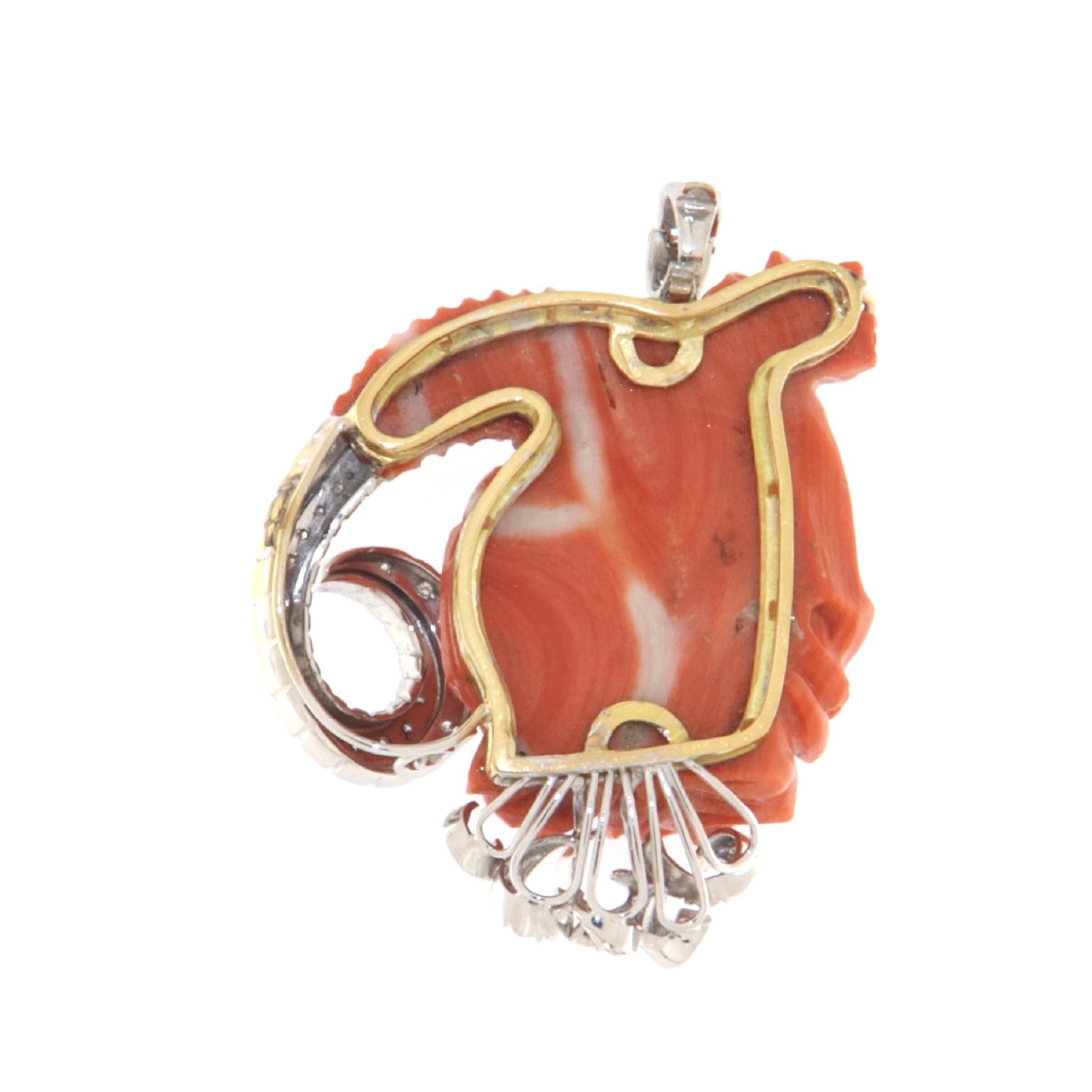 Brilliant Cut Coral Diamonds 18 Karat White Gold Pendant Necklace For Sale