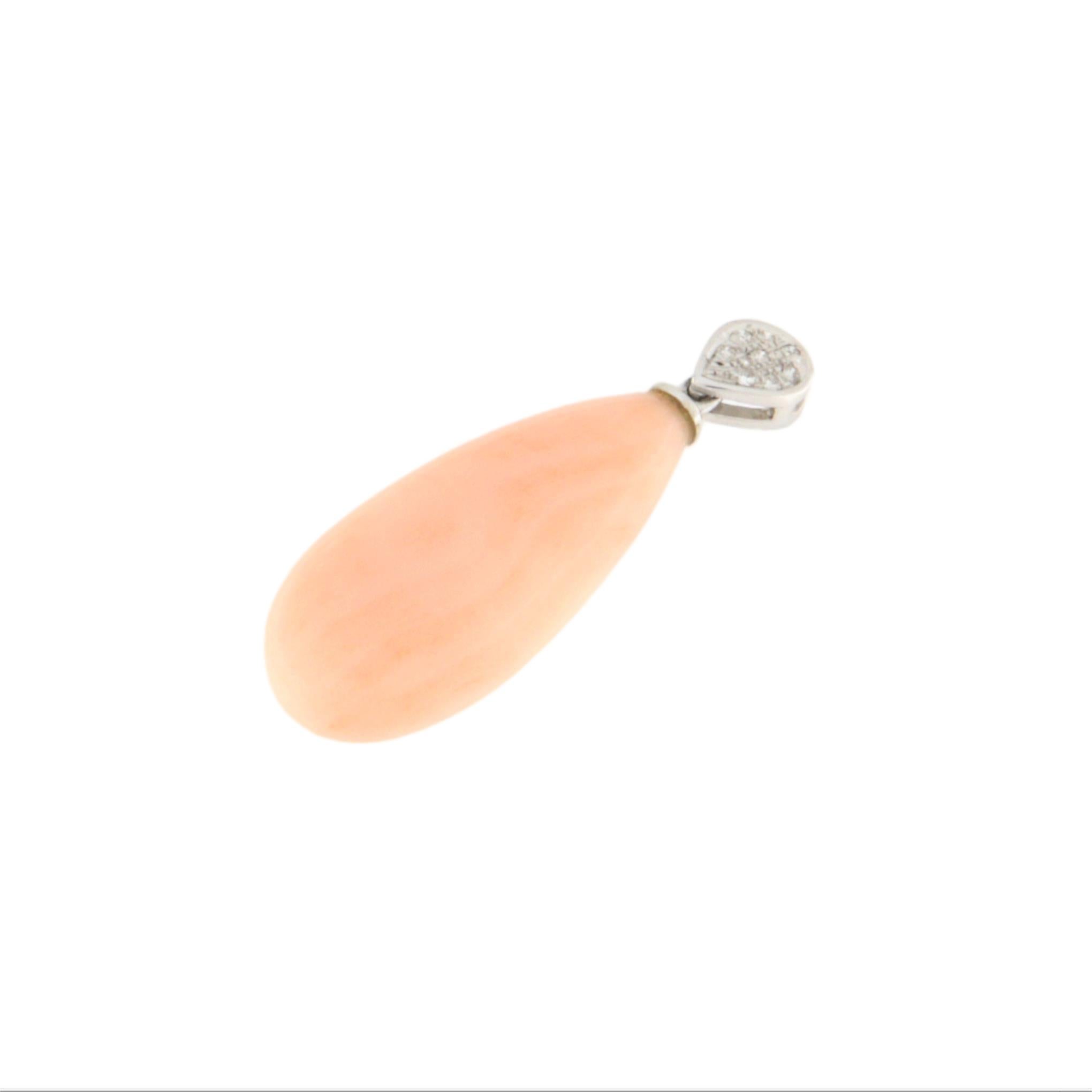 Women's Coral Diamonds 18 Karat White Gold Pendant Necklace For Sale