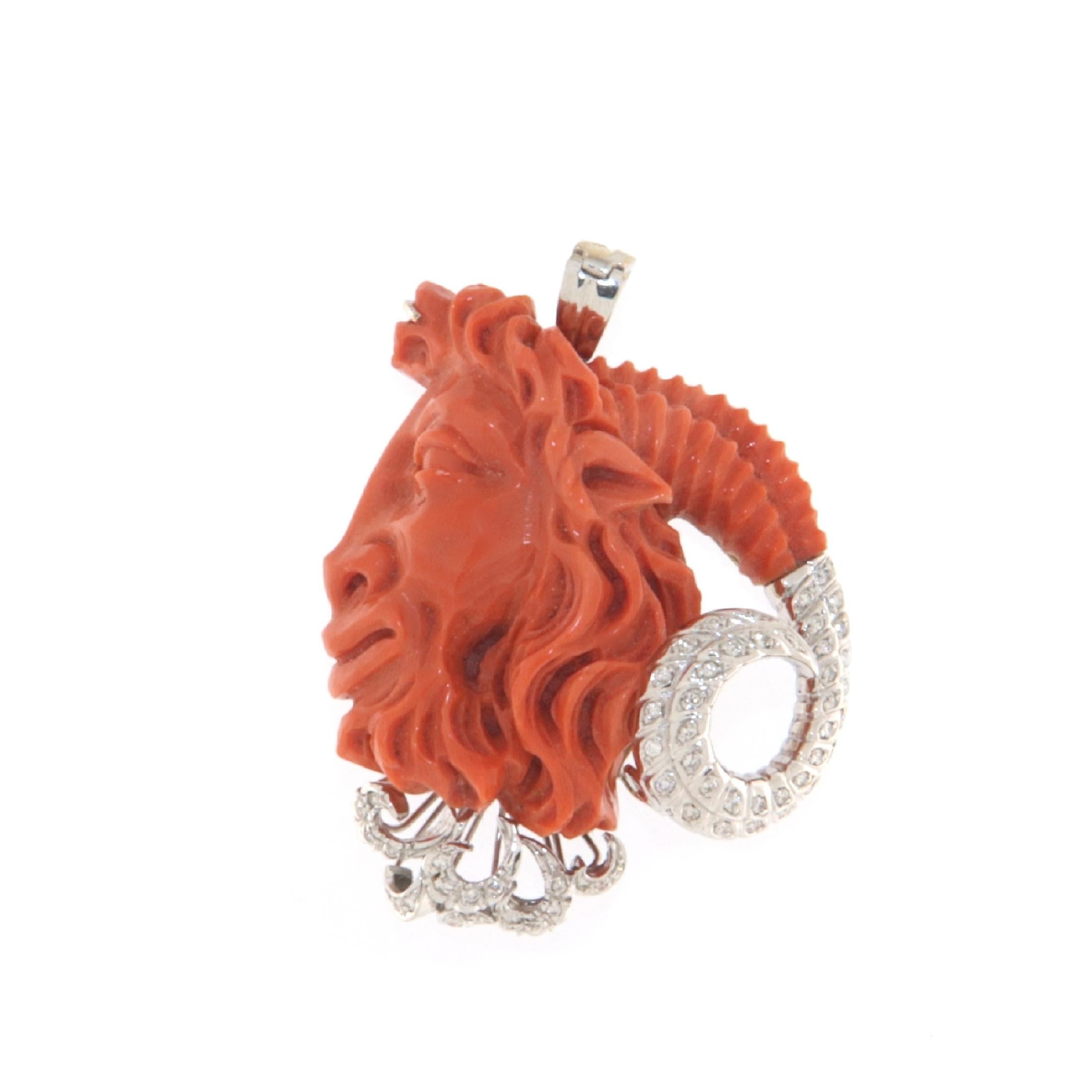 Coral Diamonds 18 Karat White Gold Pendant Necklace For Sale 1
