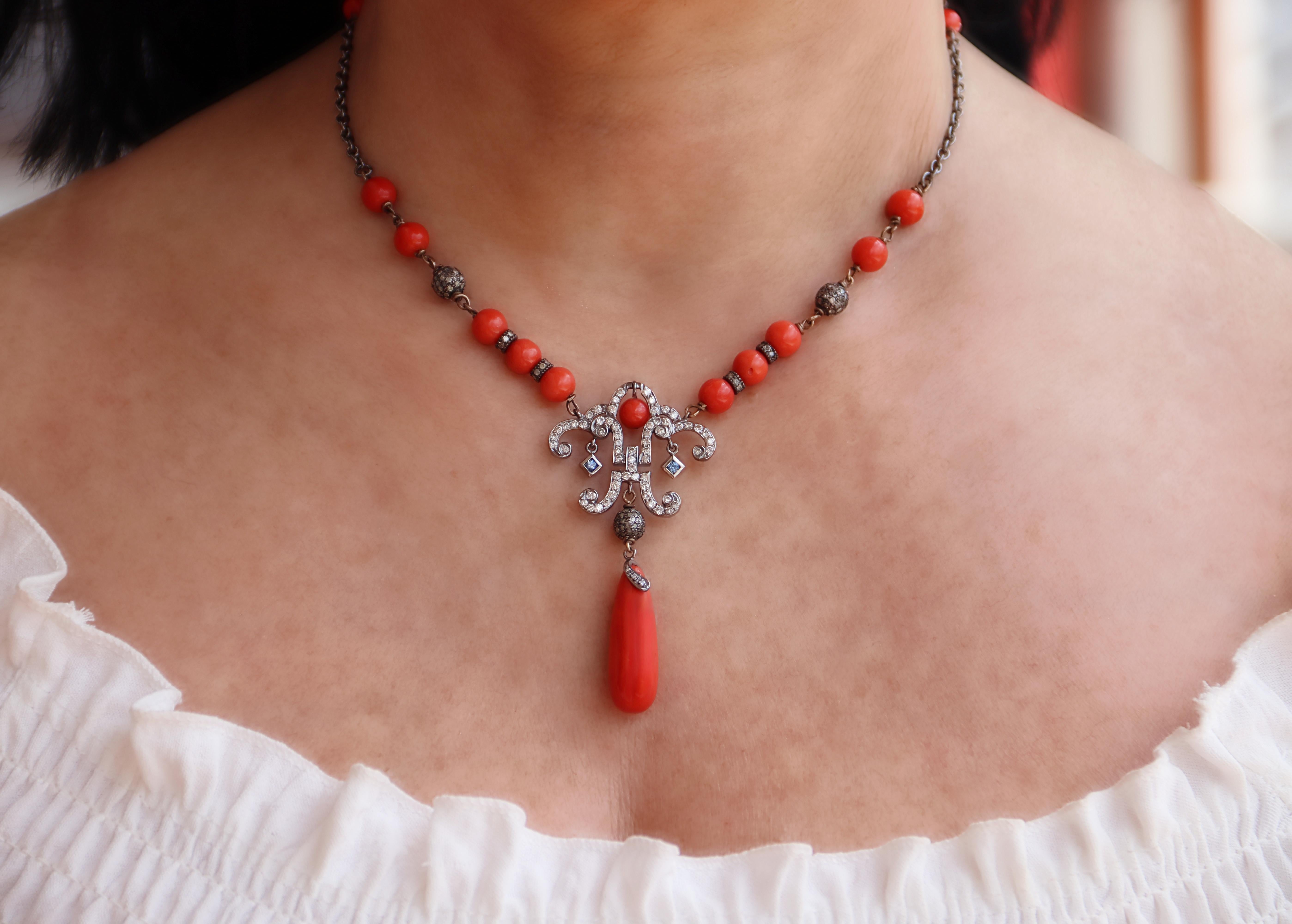 Collana con diamanti di corallo in oro bianco 18 carati in vendita 1