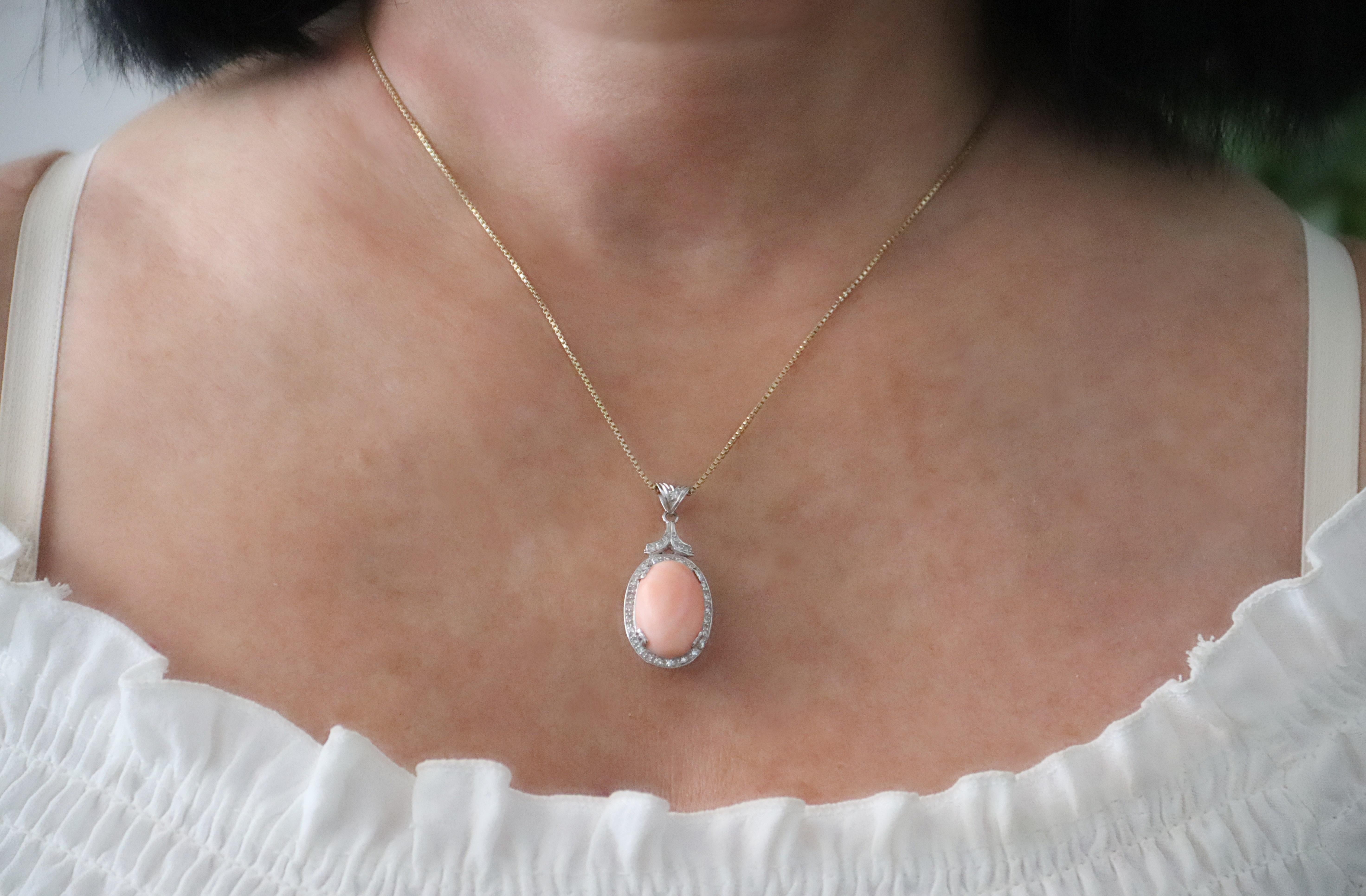 Coral Diamonds 18 Karat White Gold Pendant Necklace For Sale 2