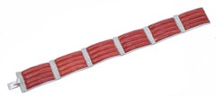Coral, Diamonds, 18 Karat White Gold Retrò Bracelet
