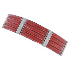 Bracciale Retrò in corallo, diamanti e oro bianco 18 carati