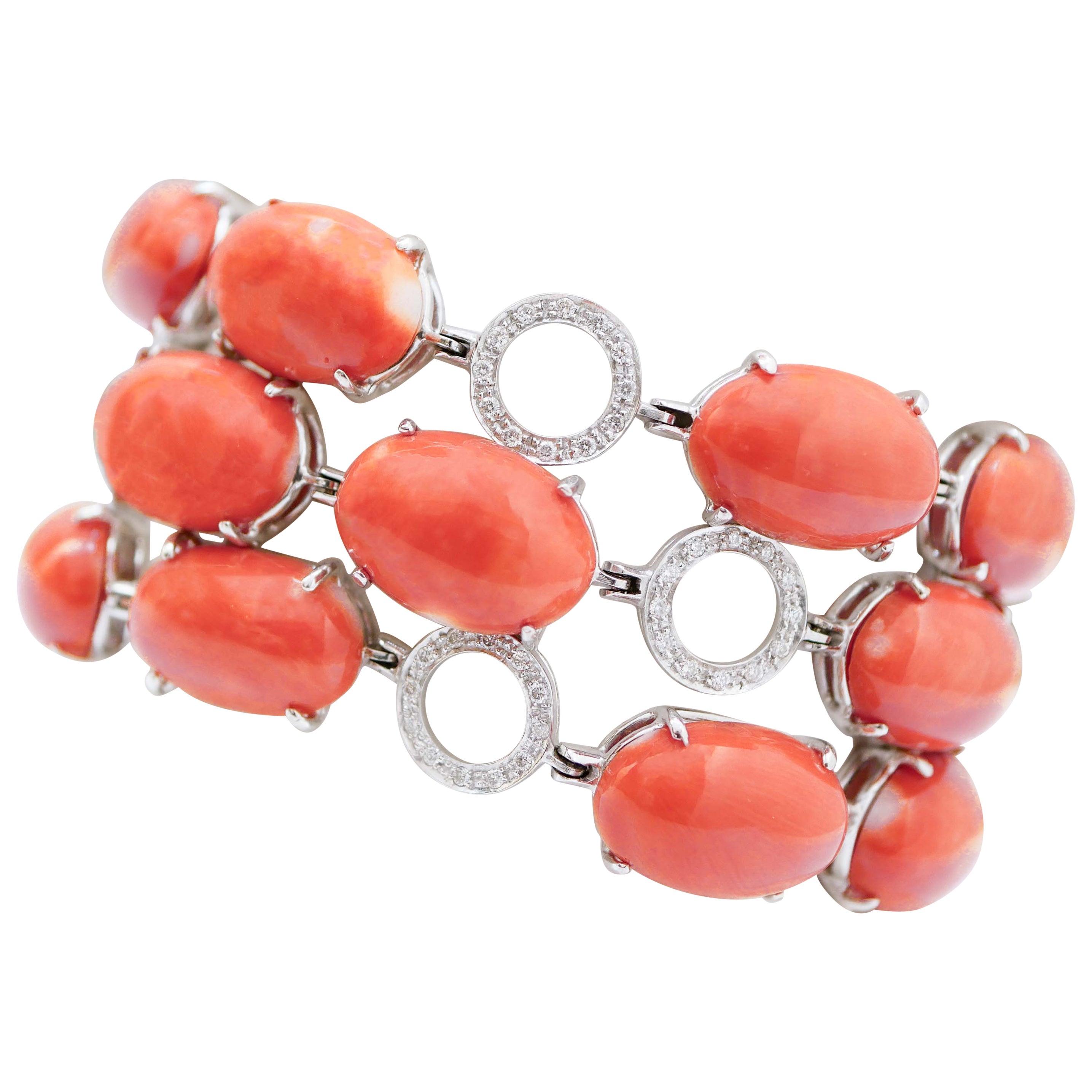 Bracciale Retrò in corallo, diamanti e oro bianco 18 carati
