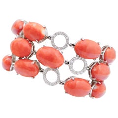 Bracciale Retrò in corallo, diamanti e oro bianco 18 carati