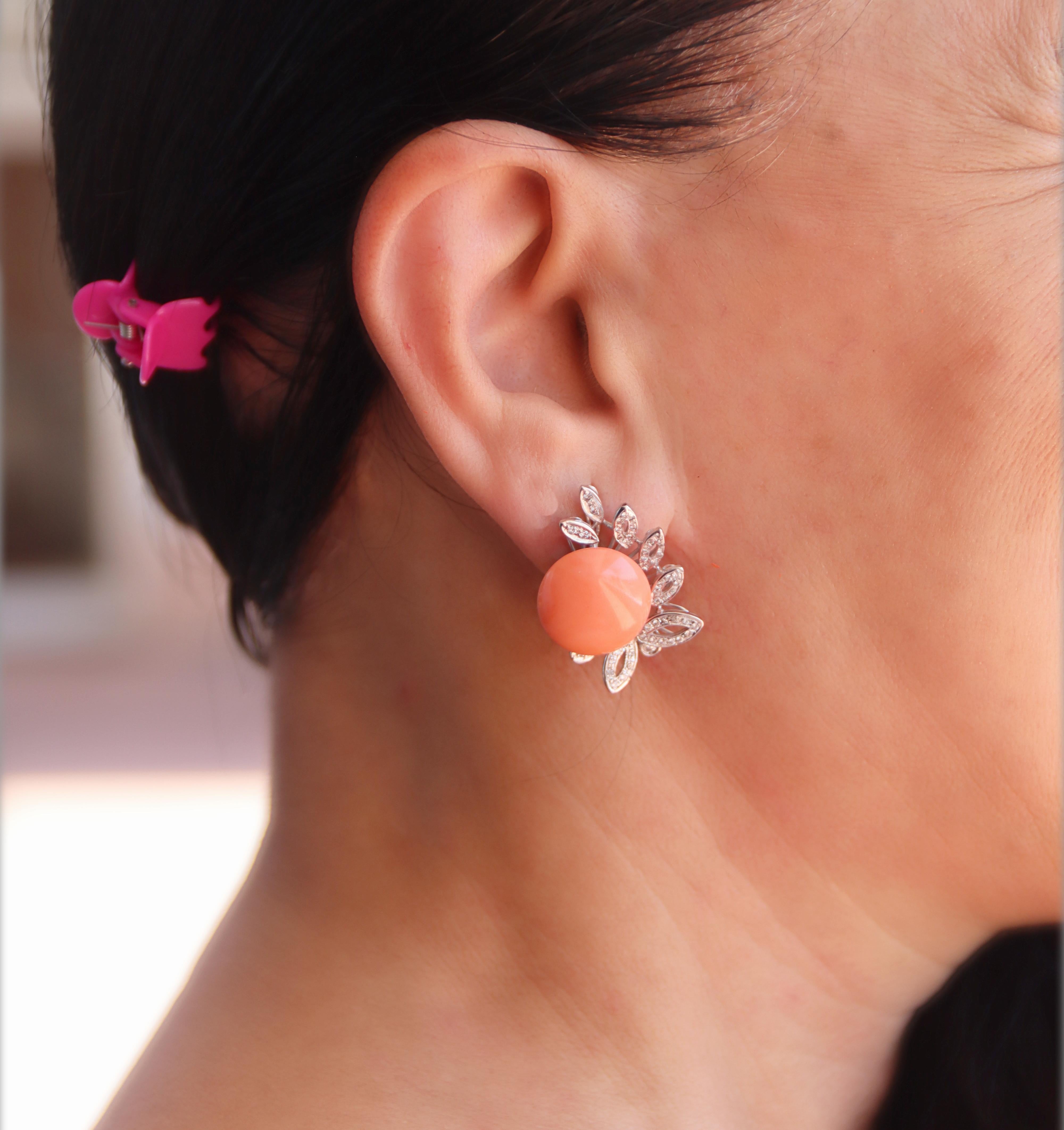Coral Diamonds 18 Karat White Gold Stud Earrings For Sale 1