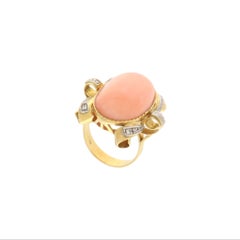 Elegant 18K Gold Pink Coral Diamond Cocktail Ring, 0.21ct