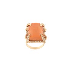 Artisan 18kt Yellow Gold Coral & Diamond Cocktail Ring, Italy, 0.44ct