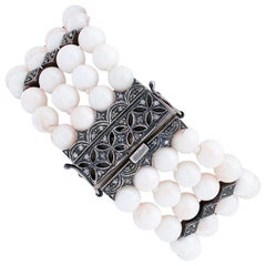 Vintage Coral, Diamonds, 9 Karat Rose Gold and Silver Beaded Bracelet