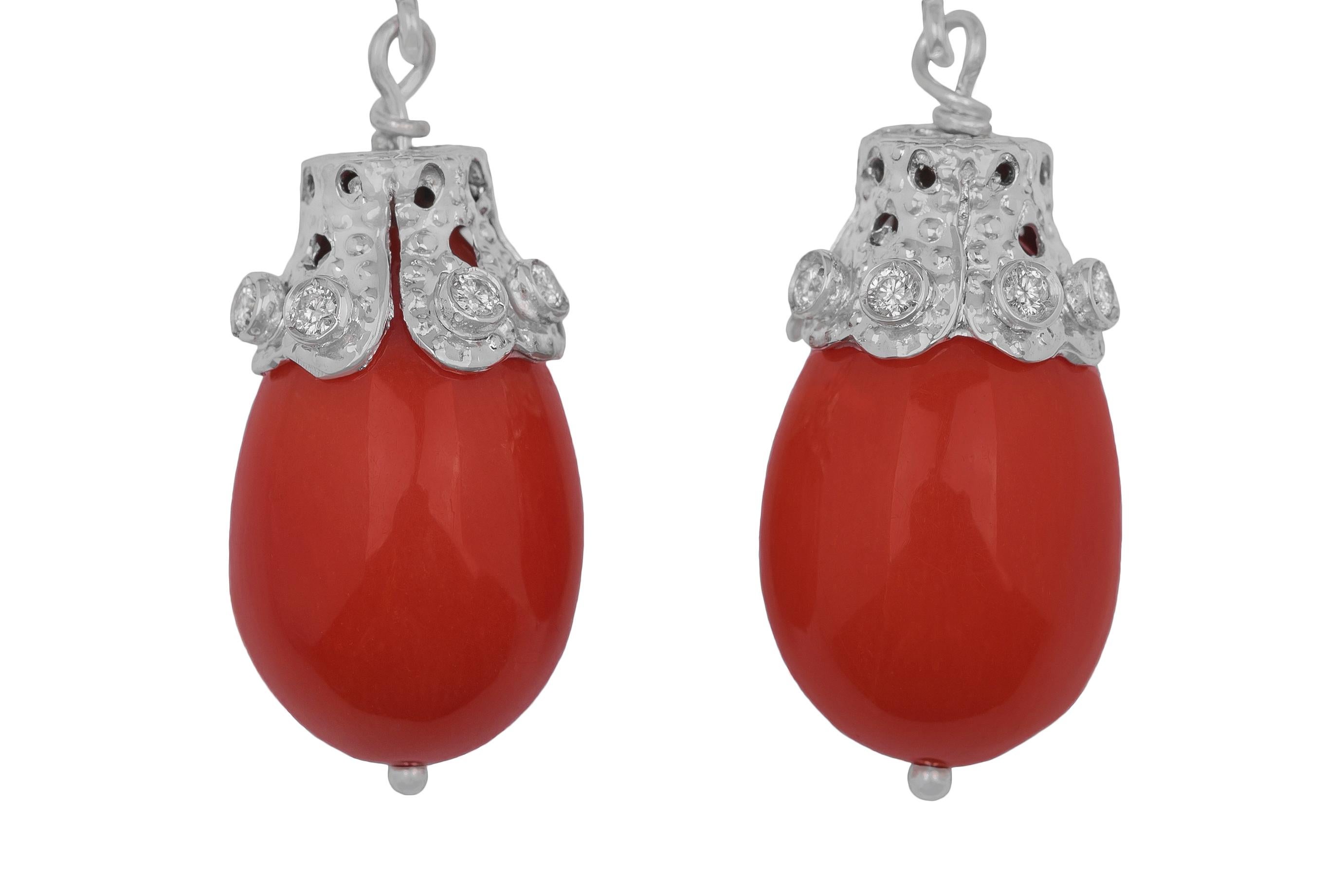Contemporary Coral Diamonds and 18k White Gold Earrings