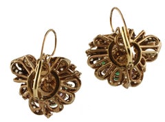 Pink Coral Buttons, Diamonds, Emeralds, Amethysts, 9K Rose Gold Silver Earrings