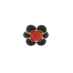 Coral Diamonds Onyx 14 Karat Yellow Gold Cocktail Ring