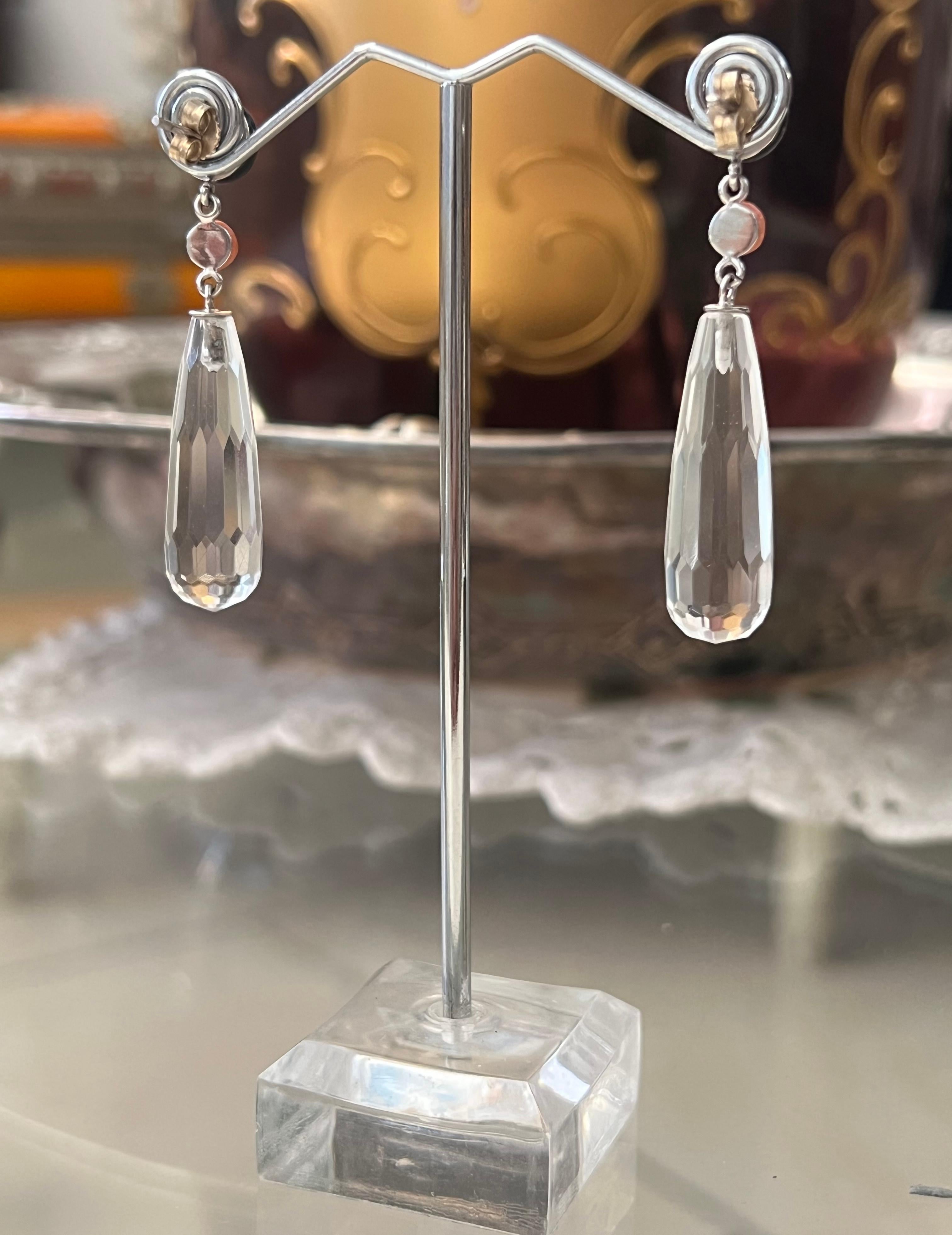 Artisan Coral Diamonds Onyx Rock Crystal 18 Karat White Gold Drop Earrings For Sale